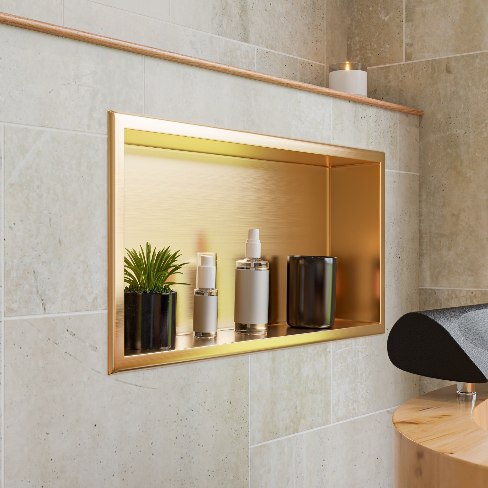 ALFI ABNP2412-BG Shower Niche Brushed Gold Stainless steel Wall mount Bathroom Shelf ( 24-in x 12-in x 4-in )