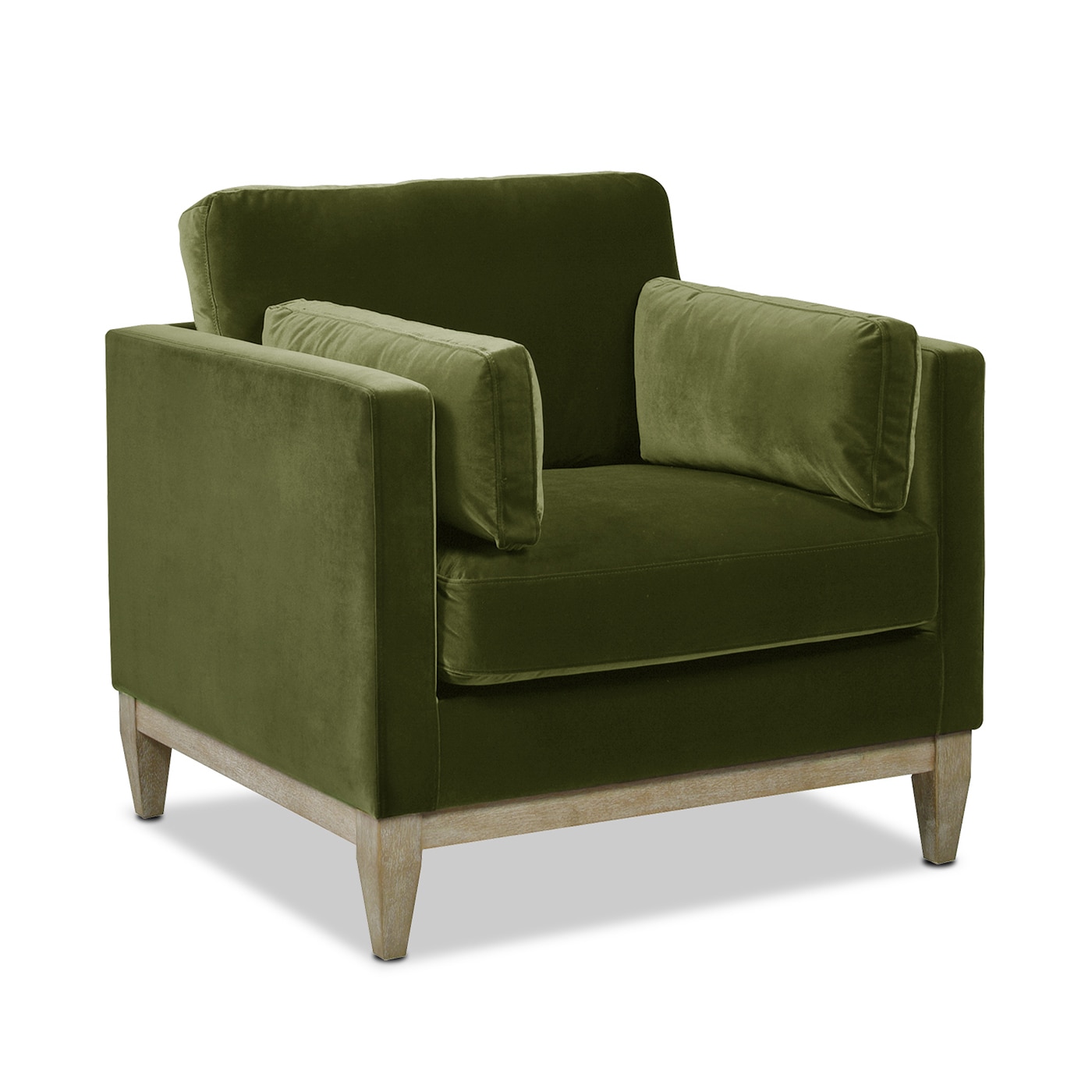 Olive Green Velvet Chaise with Wood Frame, 36"