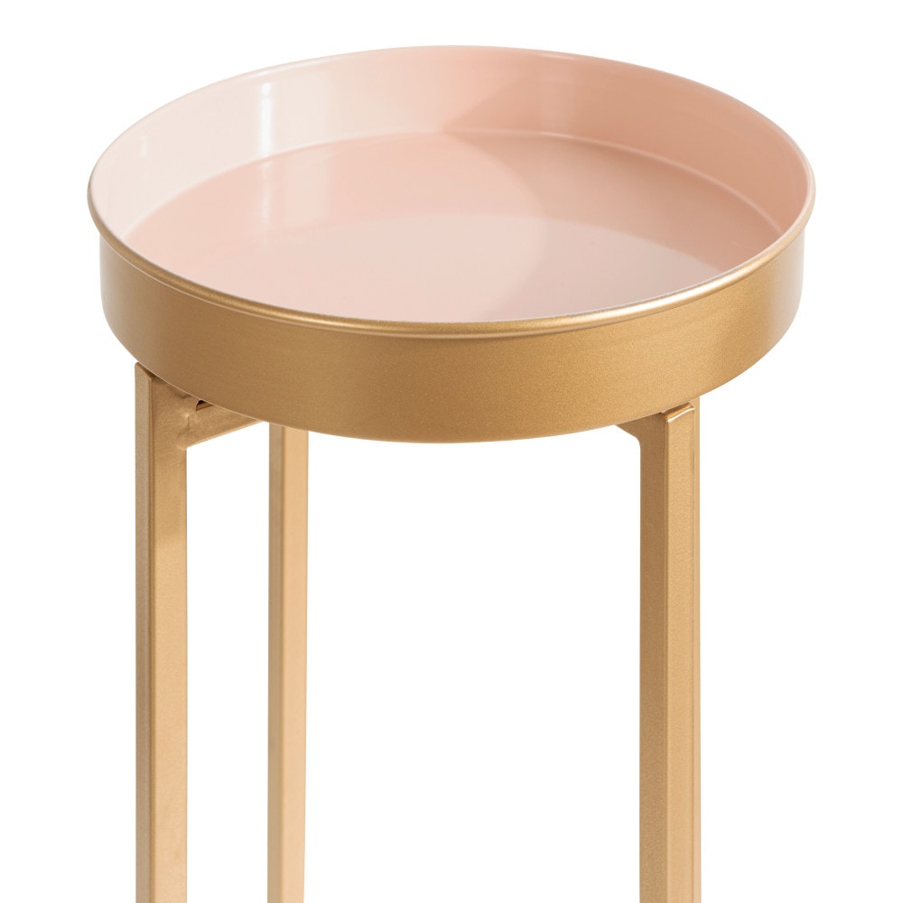 Celia Pink and Gold Round Metal Foldable Tray Table Set