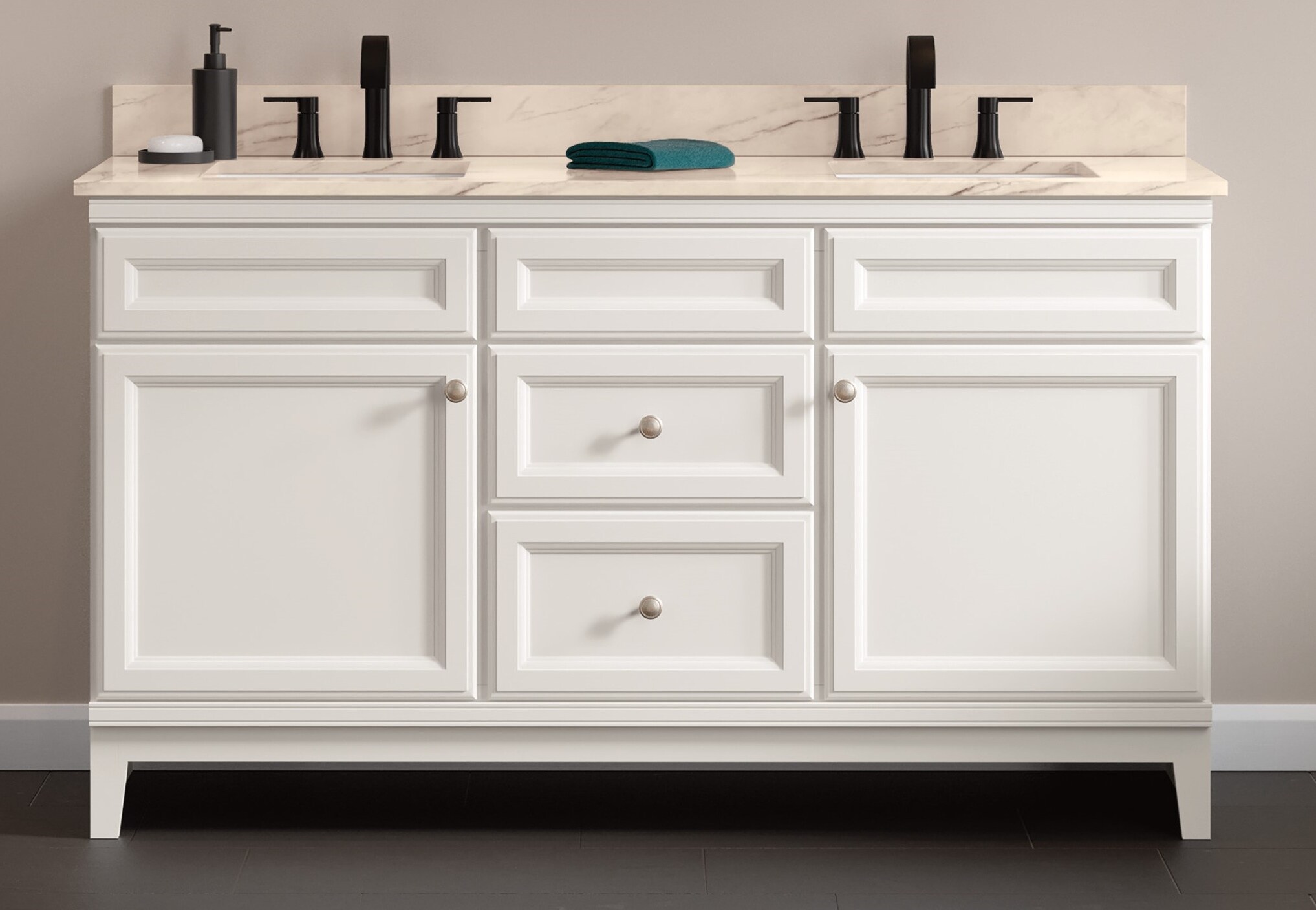Diamond FreshFit Calhoun 61-in White Single Sink Bathroom Vanity with White Engineered Stone Top