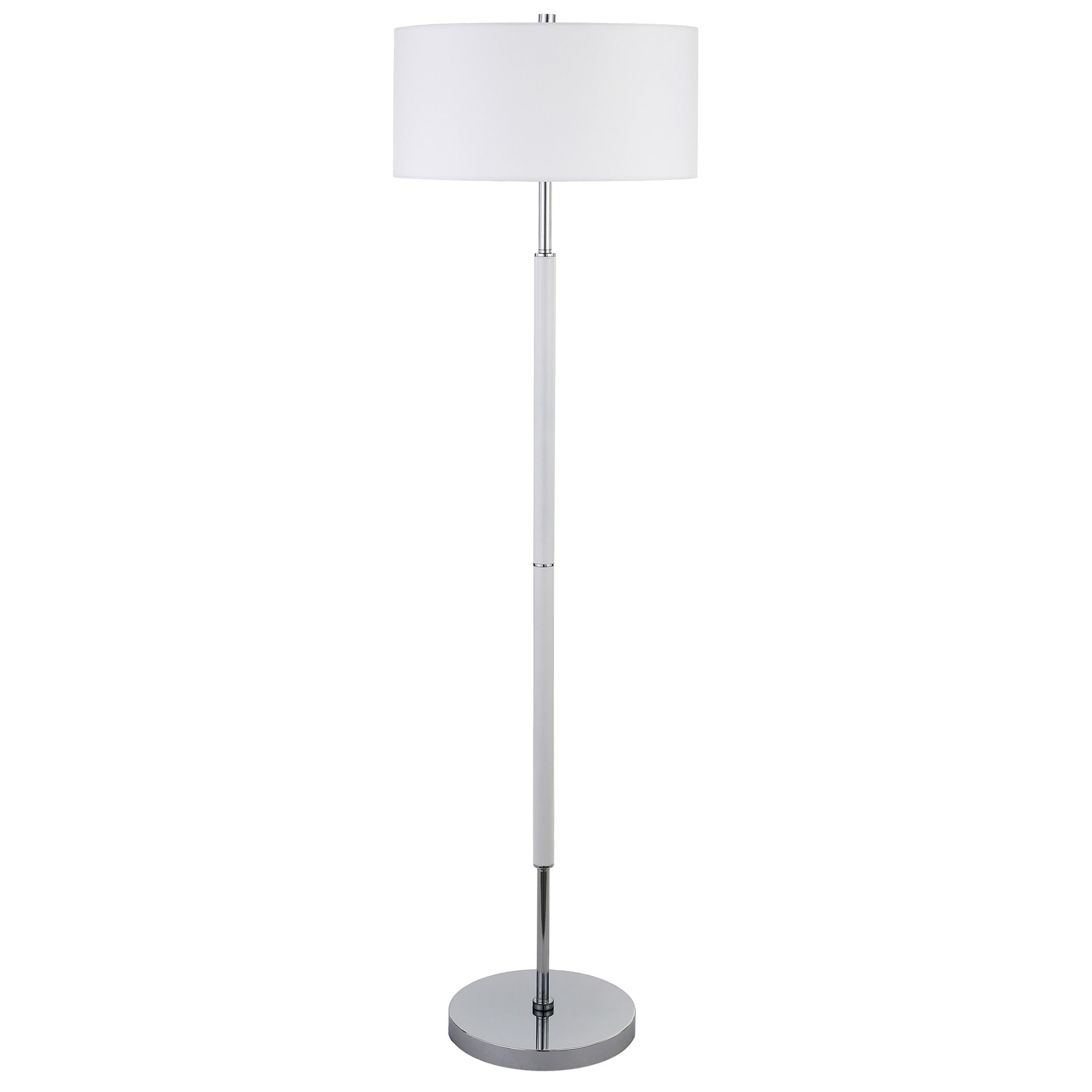 Matte White and Polished Nickel Floor Lamp with Linen Shade