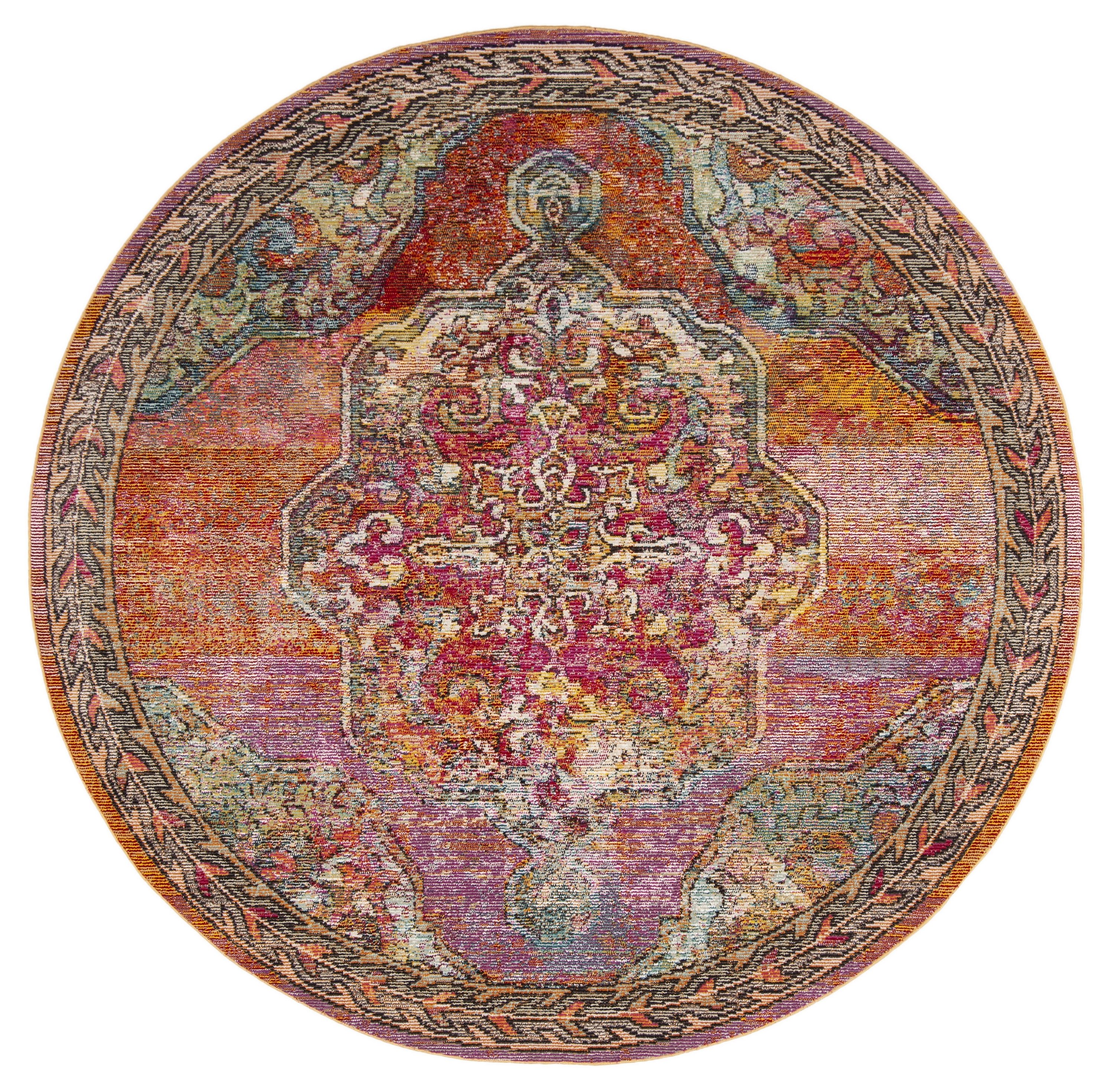 Light Blue Synthetic Medallion Reversible Round Area Rug