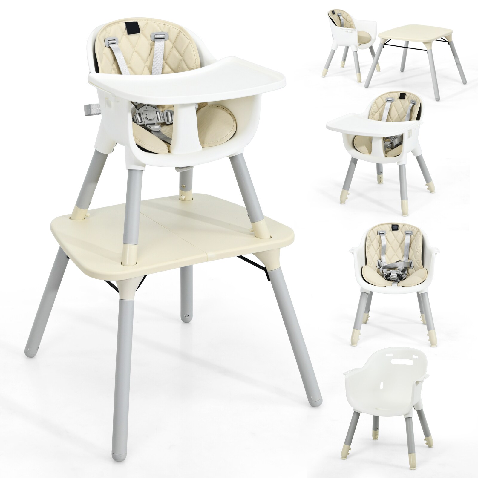Slickblue 4 in 1 Baby Convertible Toddler Table Chair Set with PU Cushion for Feeding and Activity Areas Multiple Color Option