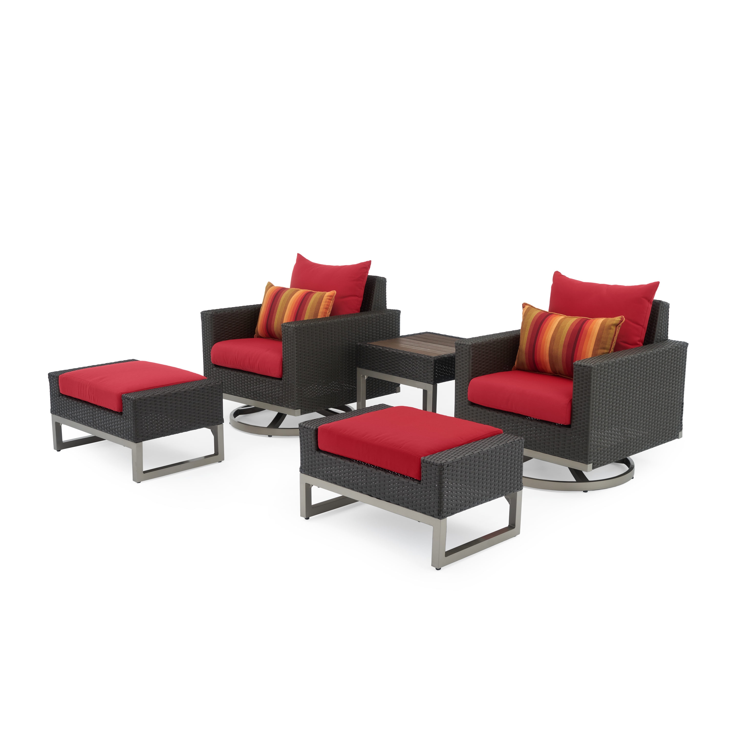 RST Brands OP-PECLB5M-MILOESUNK Milo 5-Piece Wicker Patio Conversation Set with Red Sunbrella Cushions