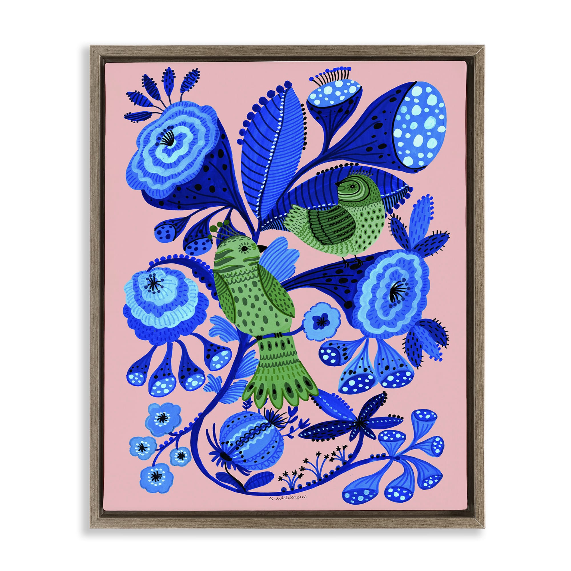 Stupell Industries BS-607-FFE-24X30 Folk Style Birds in Nature Brown Framed Floater Canvas Wall Art By Kay Widdowson 25 x 31