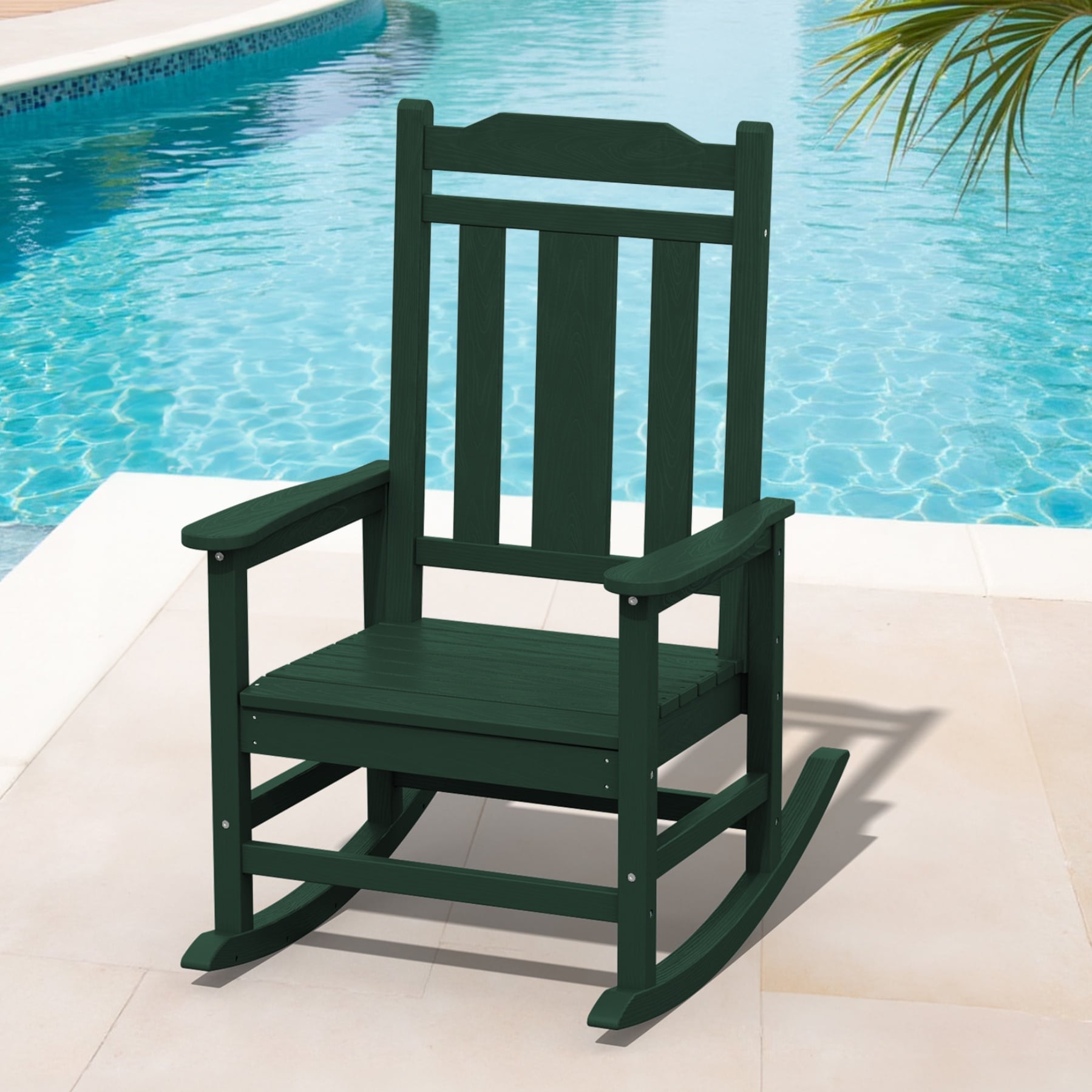 JEAREY TRJKYY-02-GN HDPE Patio Rocking Chair with Extra-Wide Seat Green HDPE Frame Rocking Chair with Slat Seat