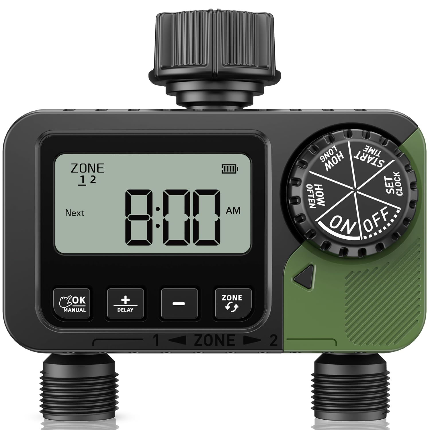 Anqtovp  Outdoor Digital Sprinkler Timer Two Outlet Programmable Watering Controller Large Display Rain Delay Manual Automatic for Garden Lawn