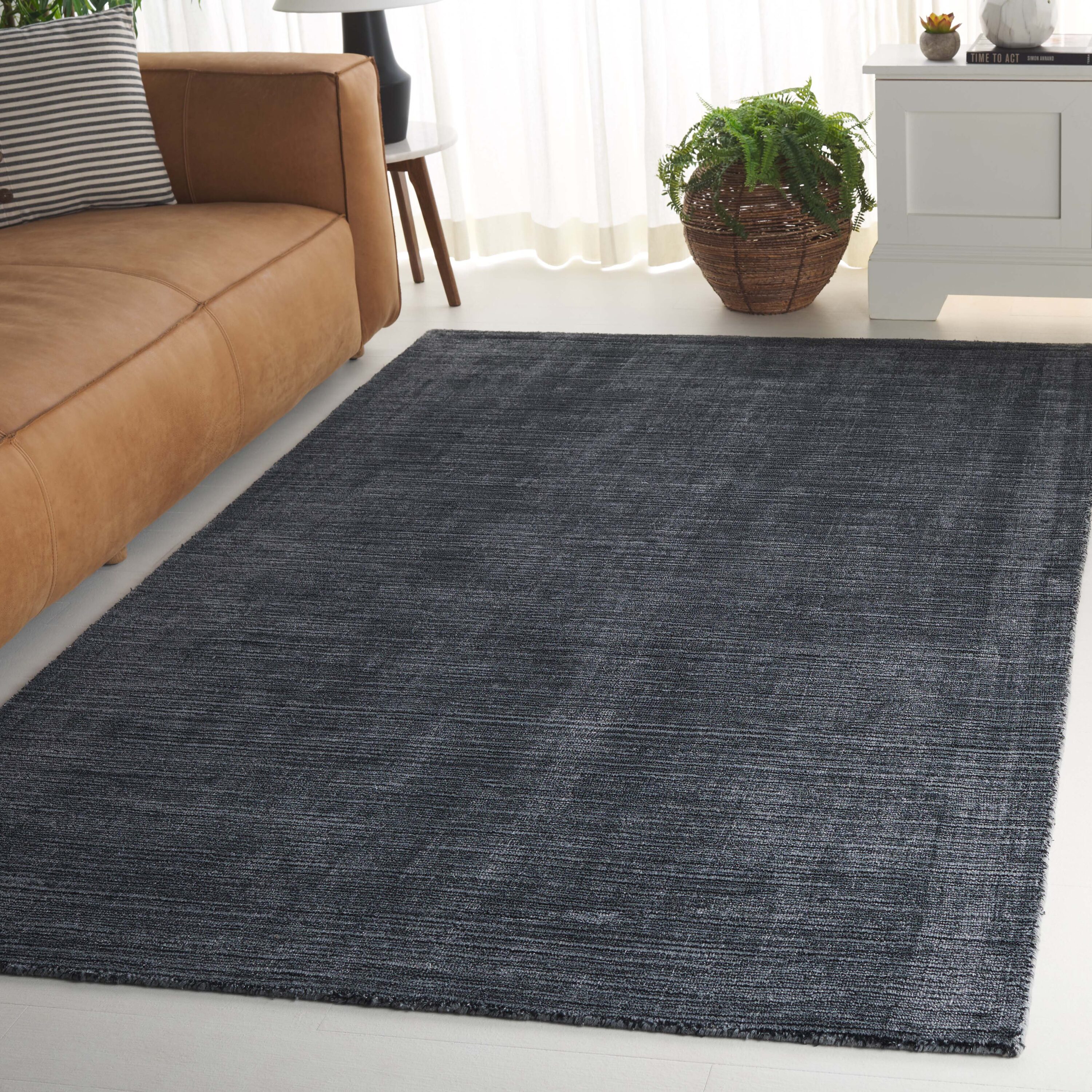 Mirage 8 x 10 (ft) Loomed Wool Black Rectangular Indoor Solid Spot Clean Only Area rug
