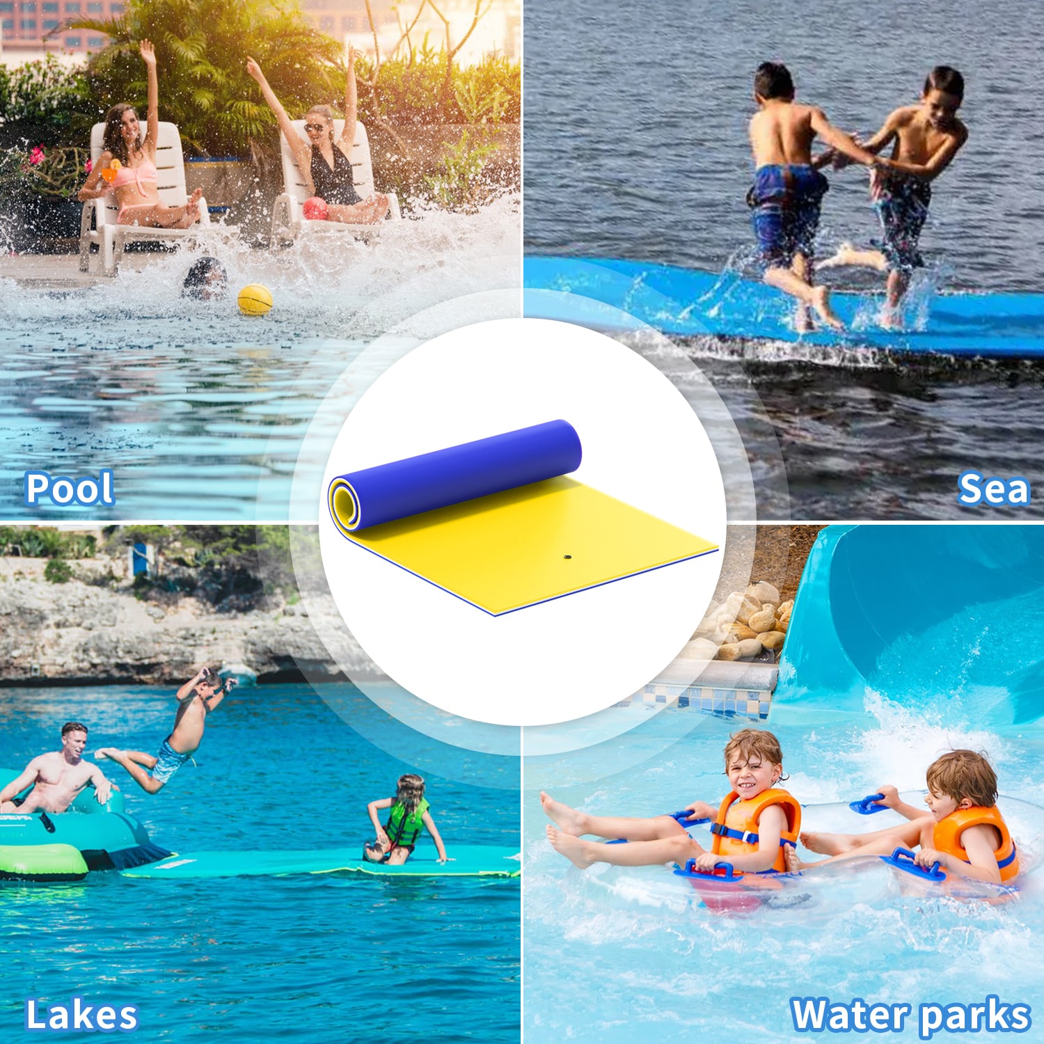 RaDEWAY 84-in x 35-in 2-Seat Yellow&White&Blue Foam Raft in the Pool ...