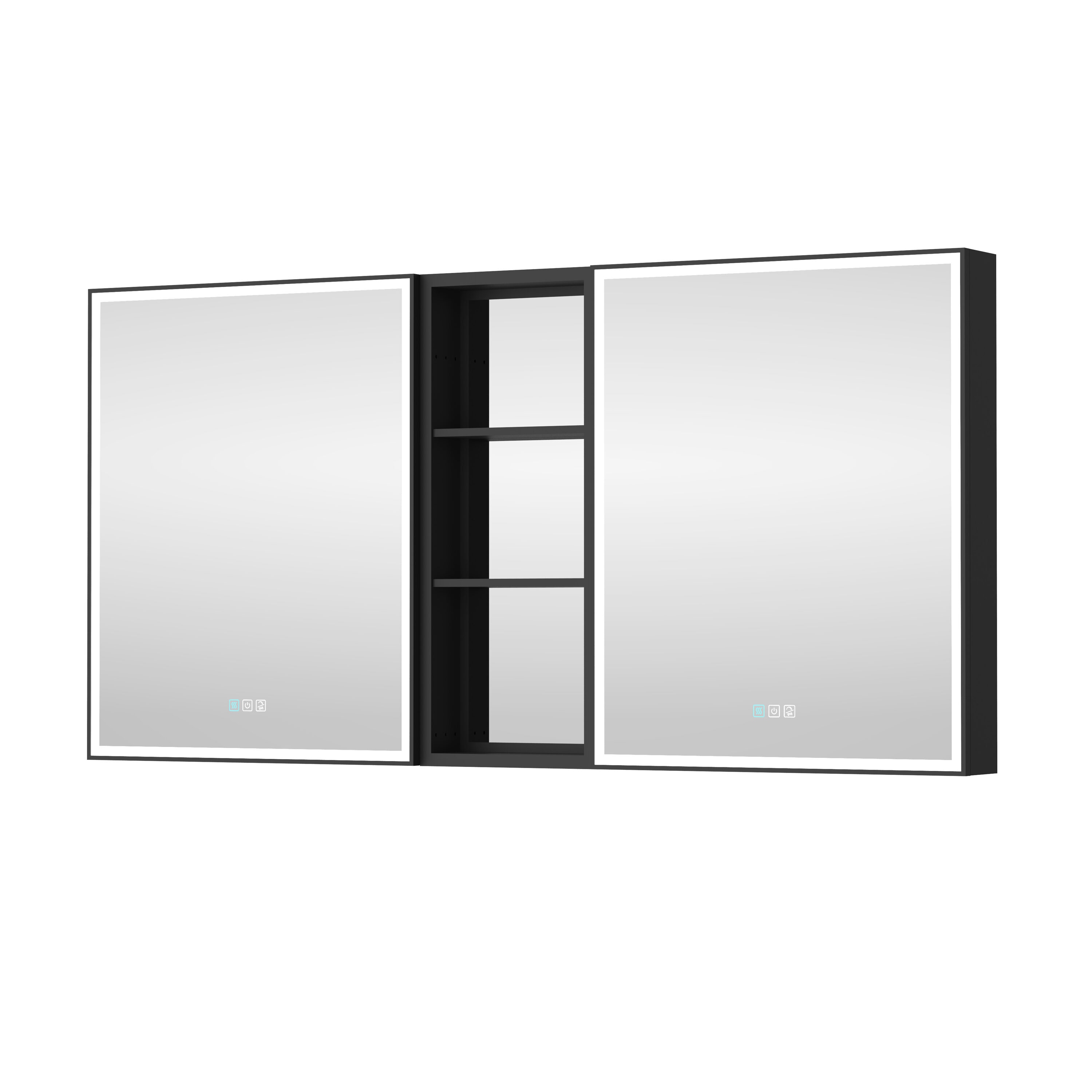 Forclover MEAM-12M5230LRMC 52-Inches x 30-Inches Lighted LED Fog Free Surface/Recessed Mount Black Mirrored Rectangle Soft Close Medicine Cabinet with Outlet