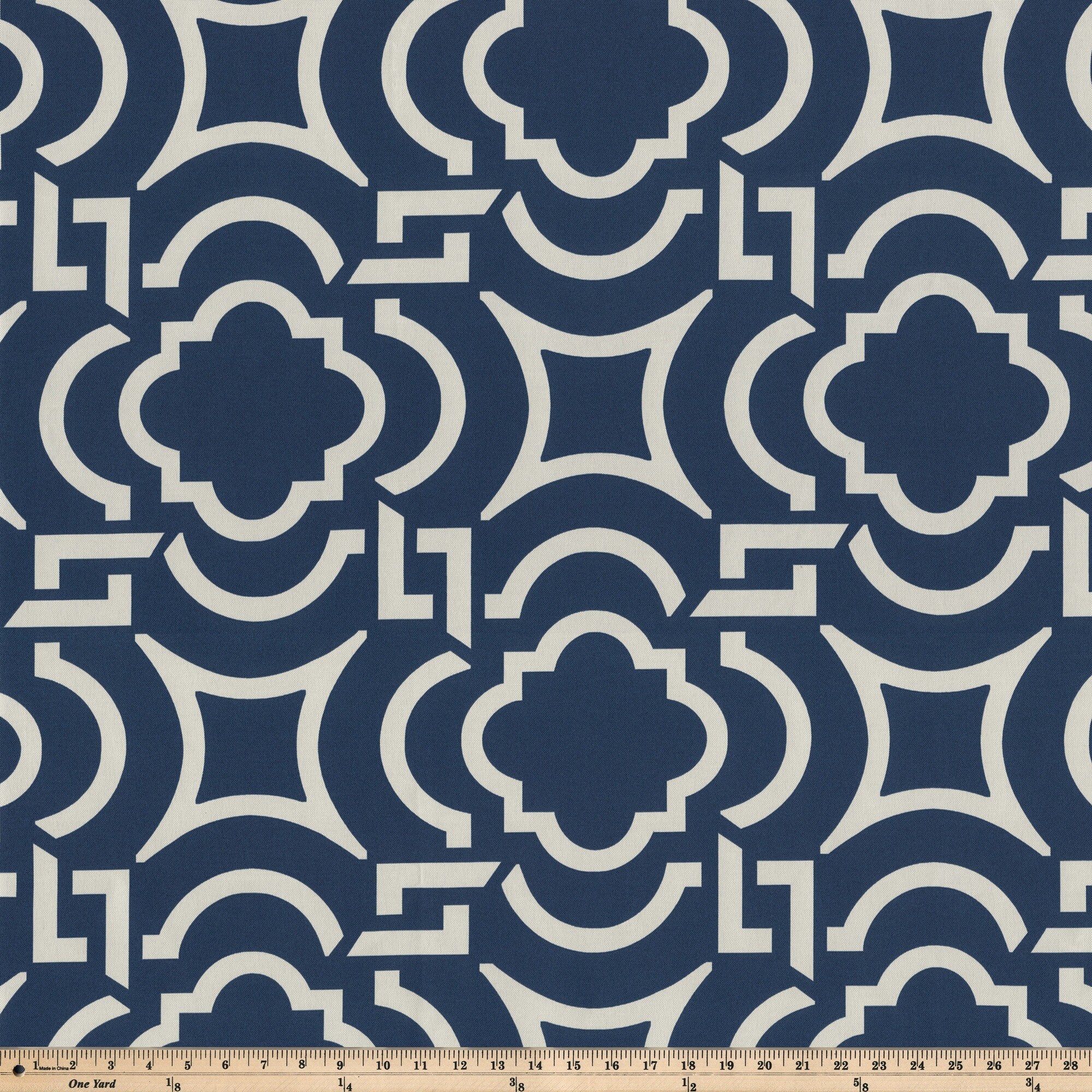 Navy and White Geometric Tufted Outdoor Wicker Chair Cushions, Set of 2