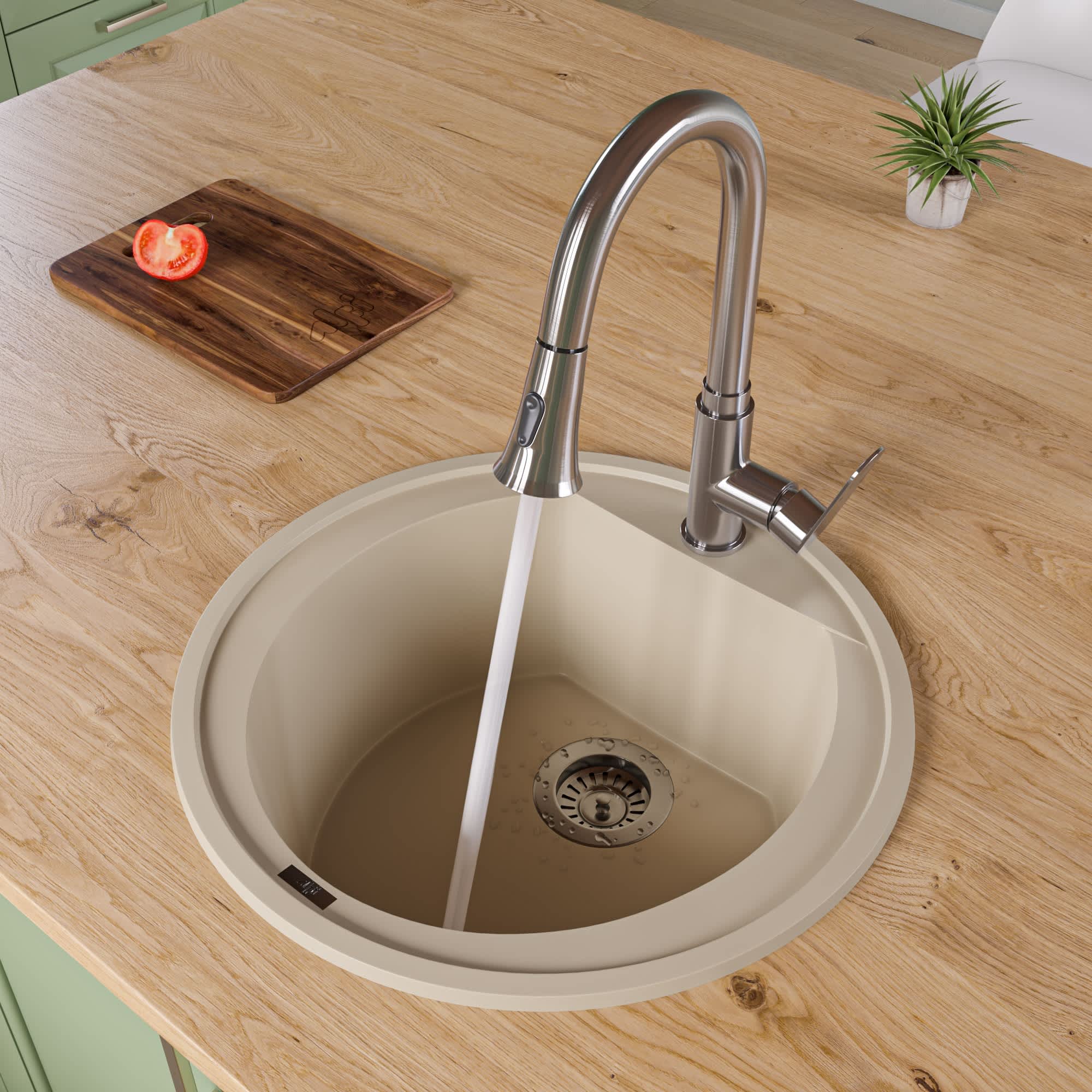 ALFI AB2020DI-B AB2020DI-B Biscuit 20-in Drop-In Round Granite Composite Kitchen Prep Sink