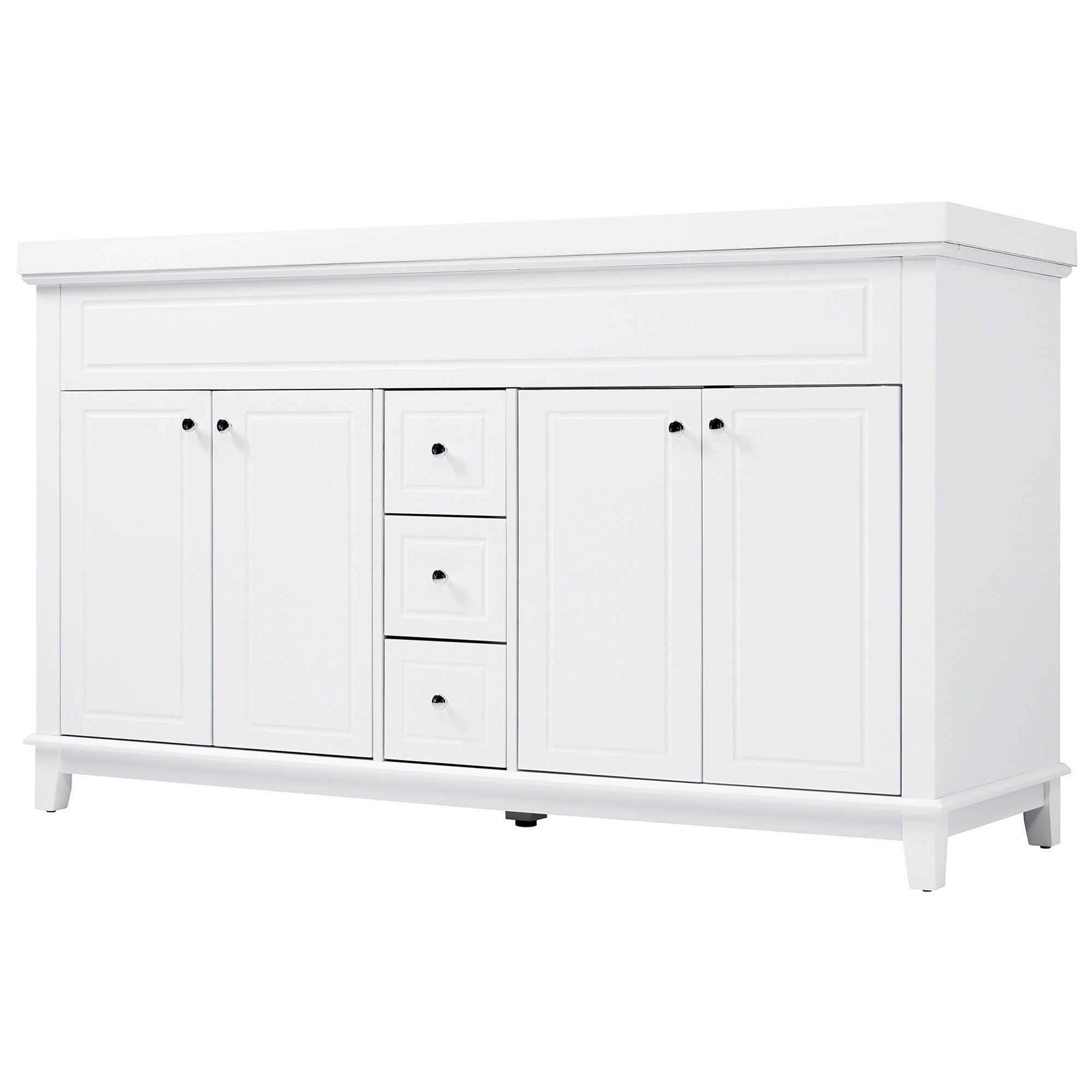 LIVACA 60 inch White Solid Wood and MDF Bathroom Vanity with Resin Double Sinks with Soft Close Doors and Drawers