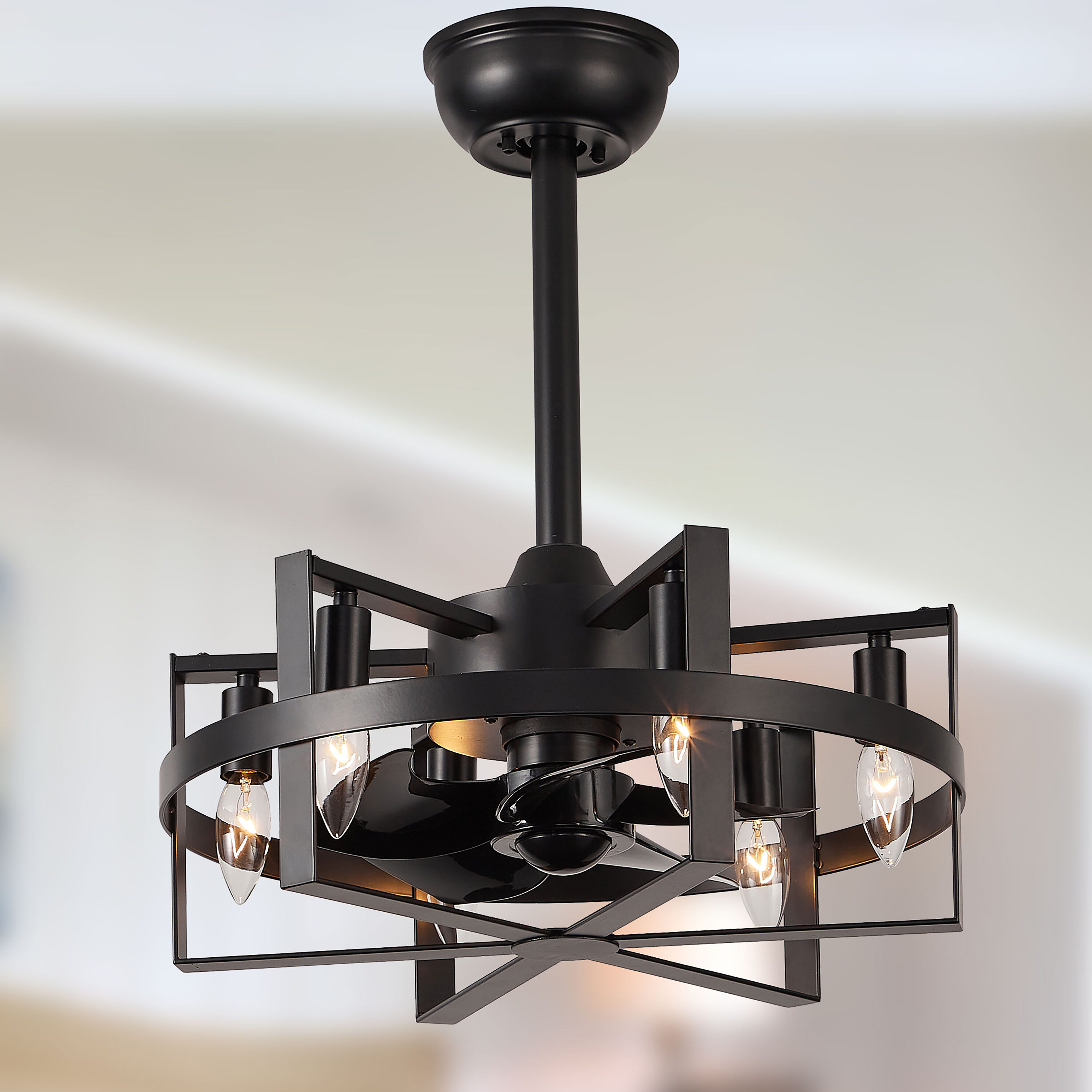 Cusp Barn CS18DC16 Jogune 18-in Black with Black Blades Cage Ceiling Fan Without Light 5 -Blade )