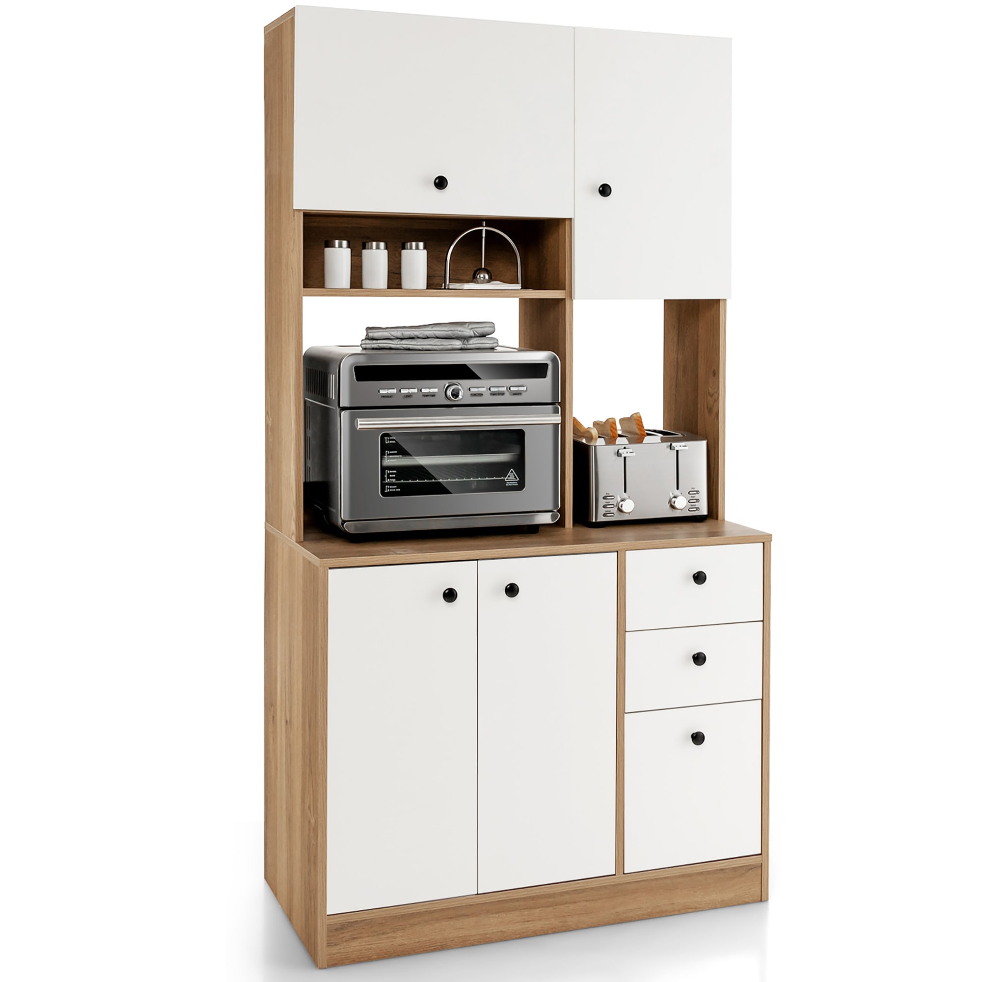 Goplus LWS00446 Contemporary/Modern White Kitchen hutch with Wine Storage