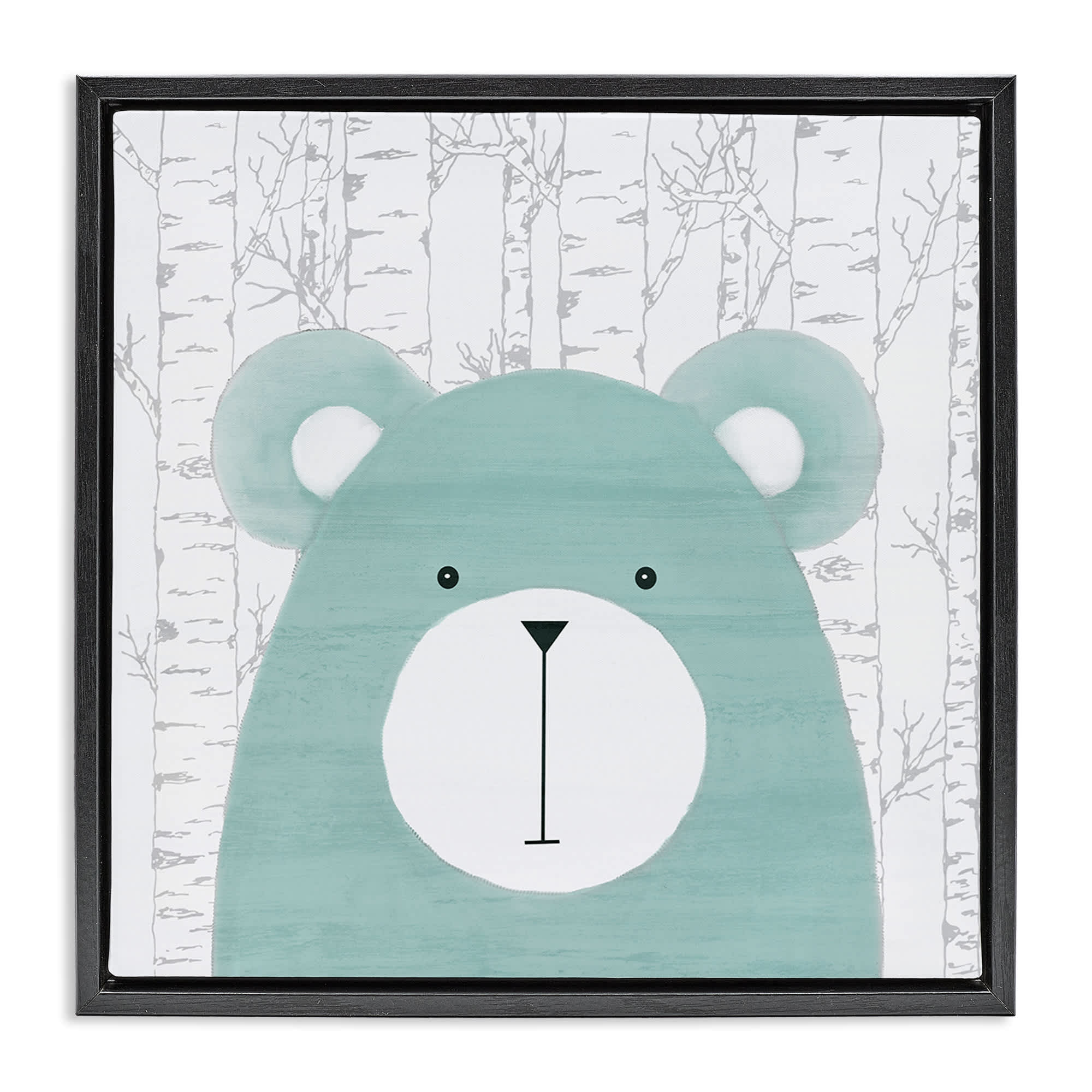 Stupell Industries BS-035-FFB-17X17 Whimsical Bear on Birch Black Framed Floater Canvas Wall Art By Kim Allen 18 x 18