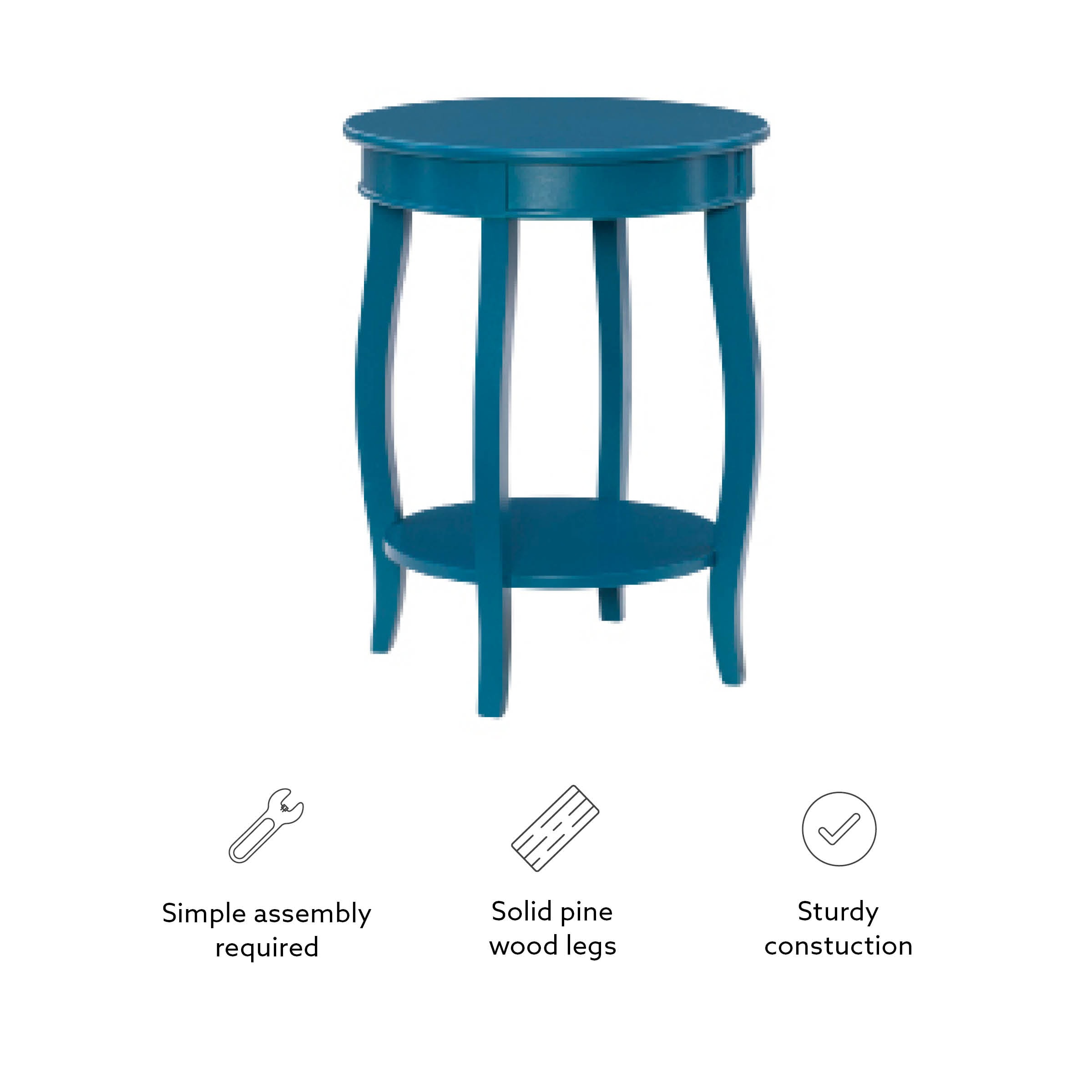 Teal Bohemian Round Wood Accent Table with Shelf