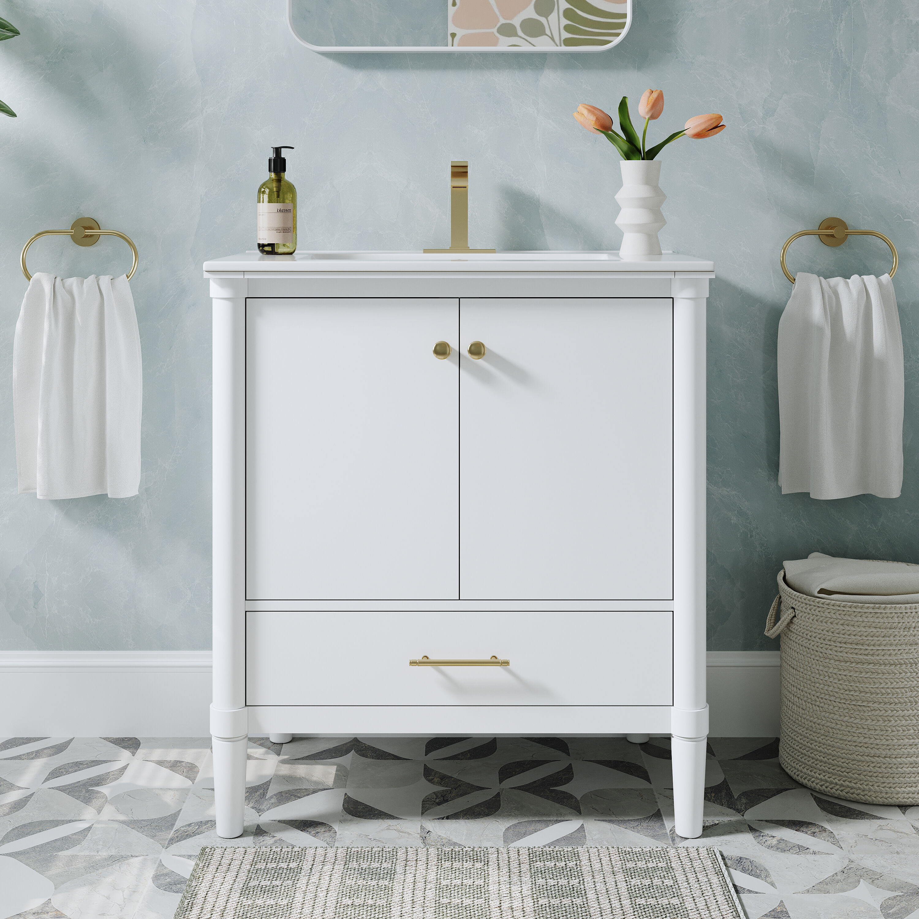Poinic MODO Assembly Required 30-in White Single Sink Bathroom Vanity with White Ceramic Top