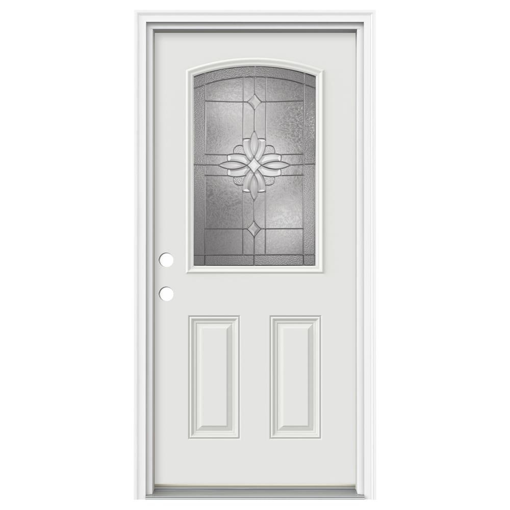 Jeld Wen Laurel 36 In X 80 In X 4 9 16 In Fiberglass Half Lite Right Hand Inswing Primed Prehung