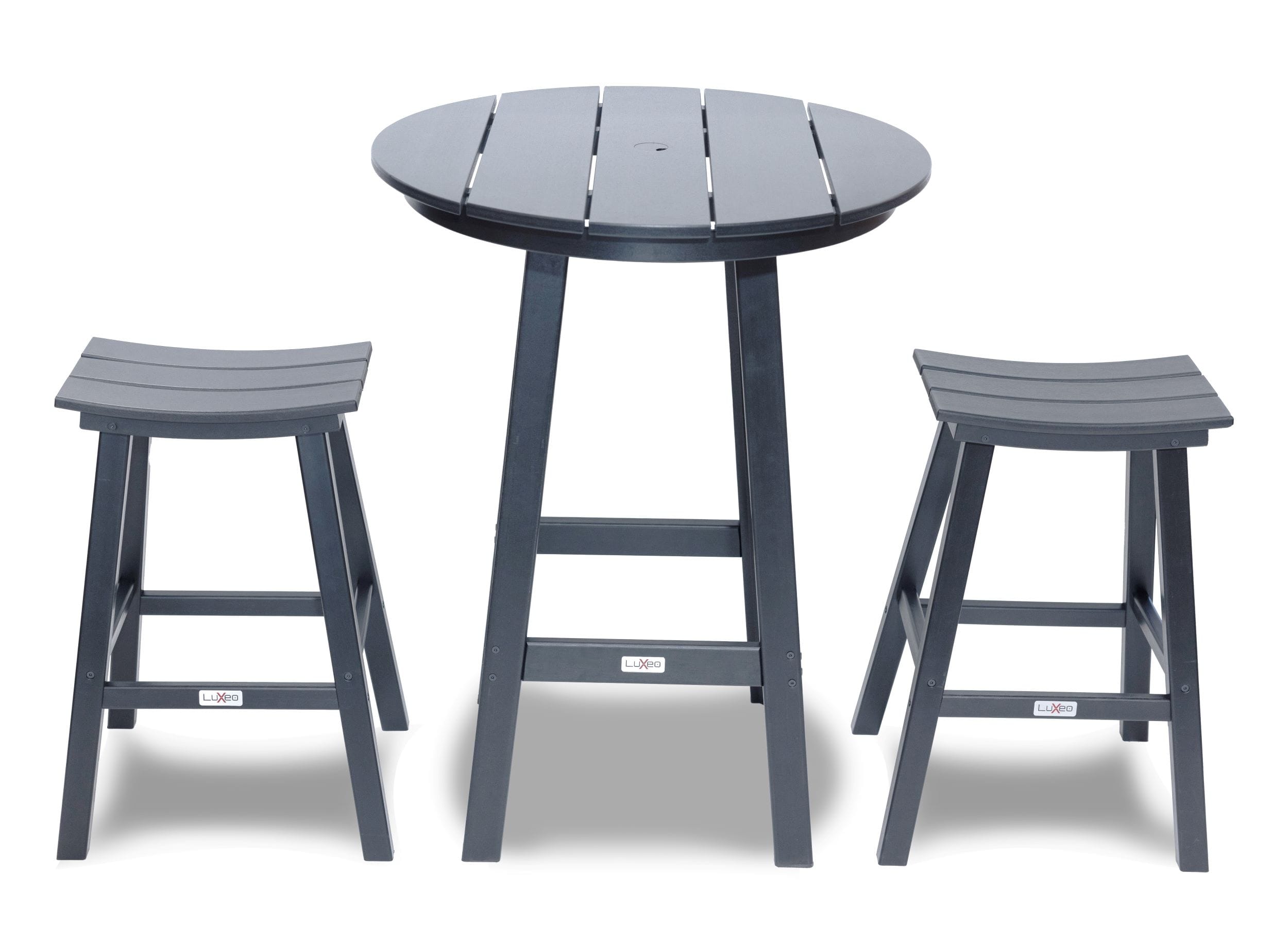 LuXeo 1660-GRY2-RDT Bailey-Cabo Round Counter, 3-Piece 3 -Piece Gray Patio Dining Set Plastic Round Table with 2 Stationary Chairs