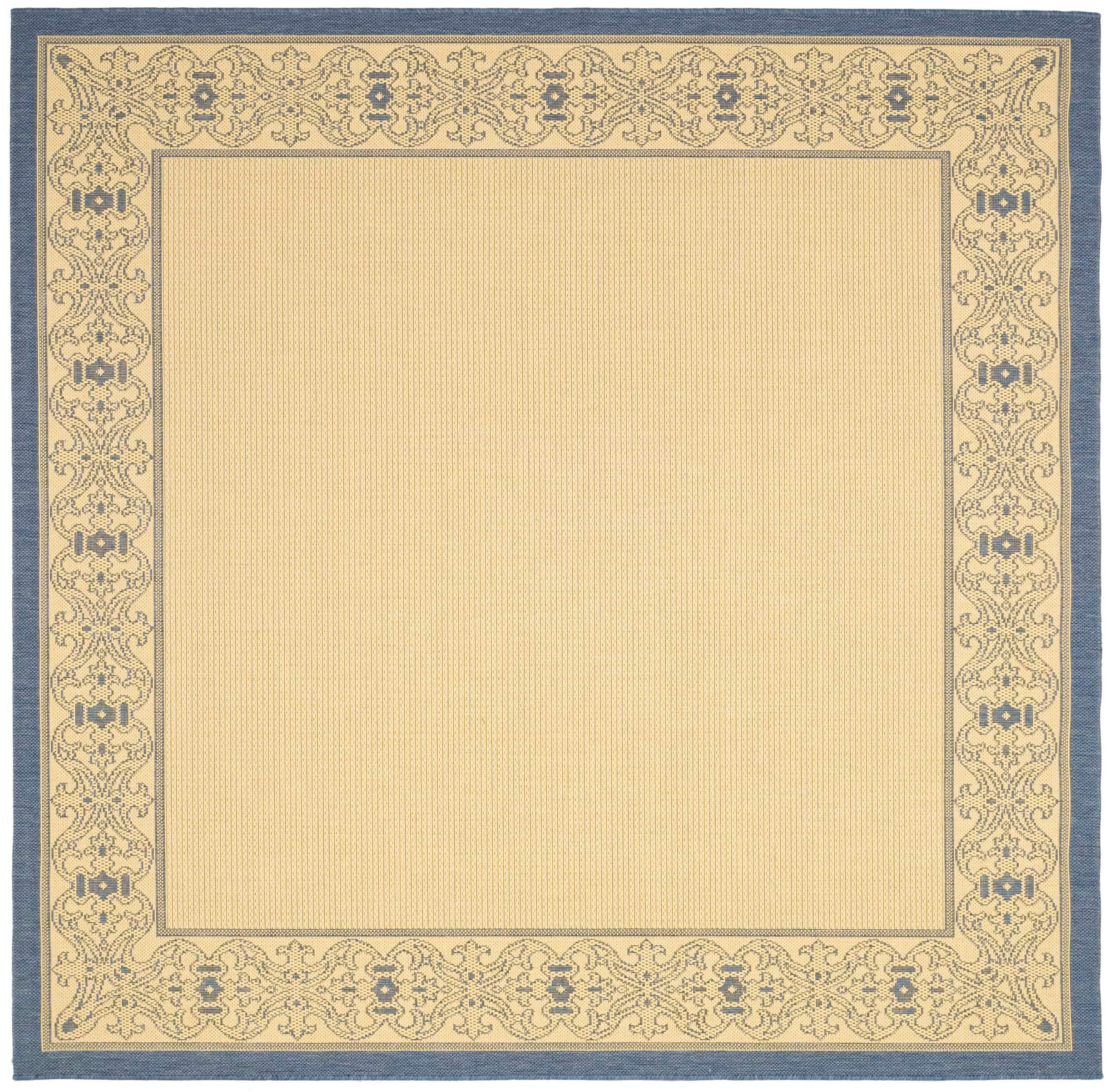 Safavieh CY2099-3101-8SQ Courtyard Gates 8 x 8 (ft) Loomed Polypropylene Natural/Blue Square Indoor/Outdoor Border Coastal Area rug