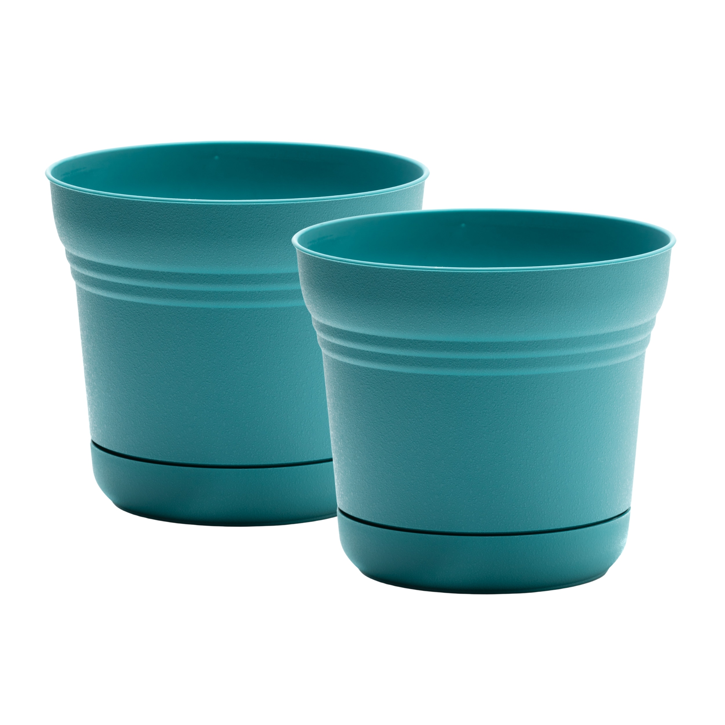 Bloem DCB-SATMIX8 2 -Pack Round 12.25-in W Medium Green Plastic Indoor/Outdoor Planter with Drainage Holes Attached Saucer