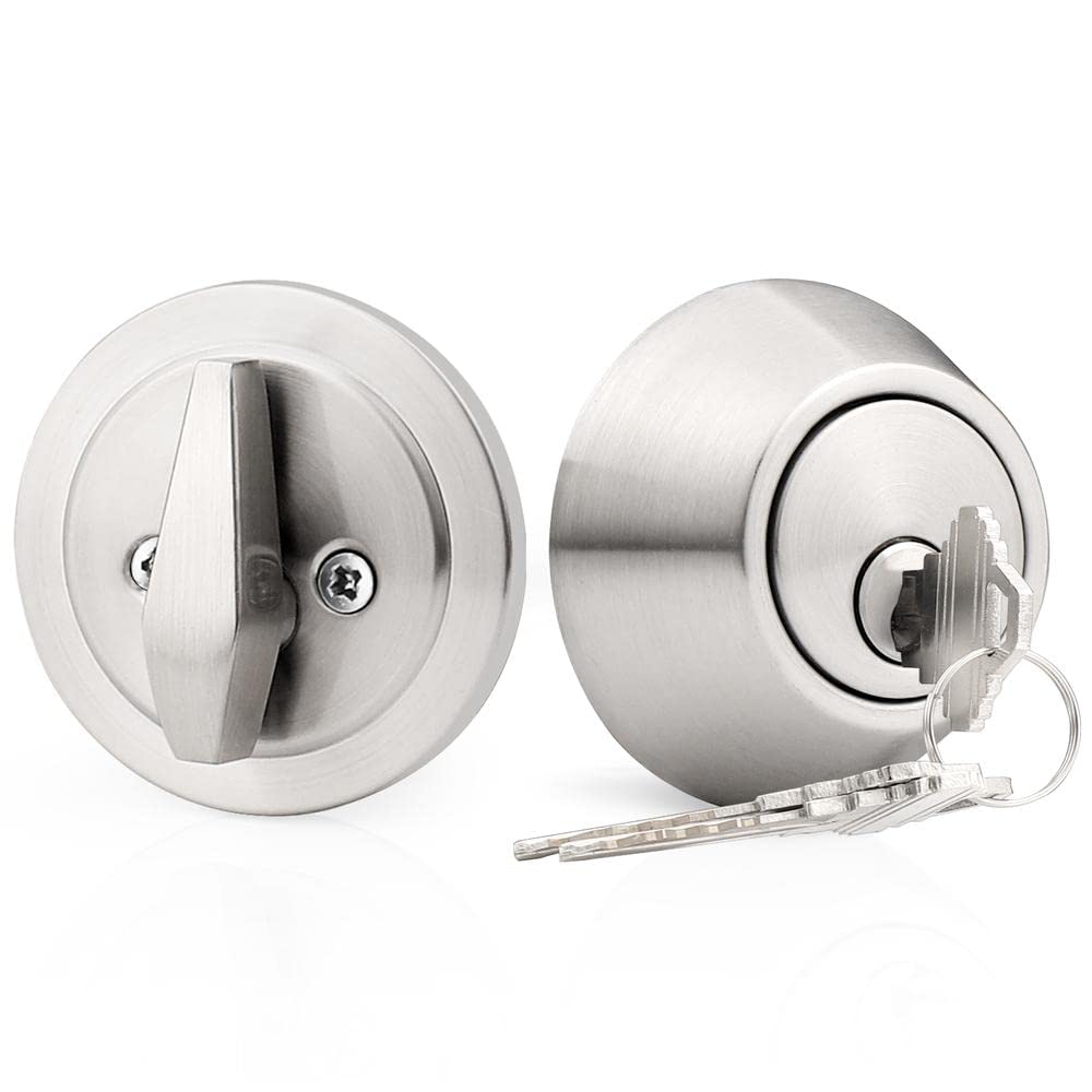 AOIZGMY  1 Side Keyed Cylinder Deadbolt in Brushed Satin Nickel Keyway Keys Handleset 3 Keys Anti Theft Interior Exterior Door Hardware for