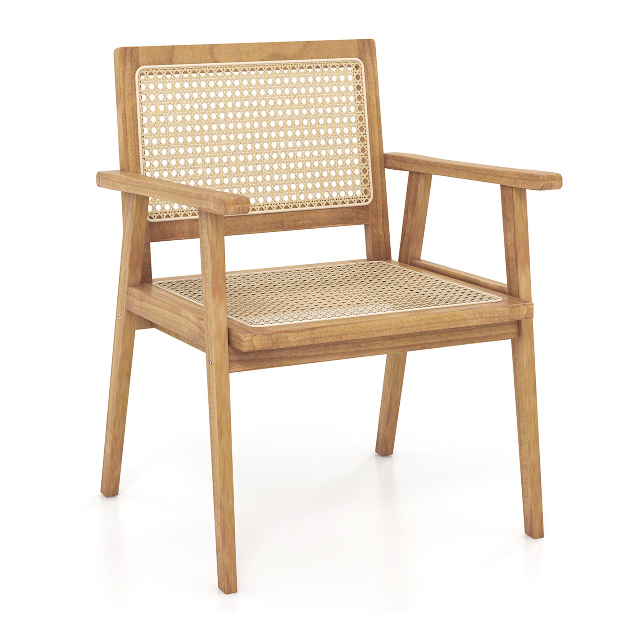 Costway Natural Wood Frame Stationary Balcony Chair with Solid Seat ...