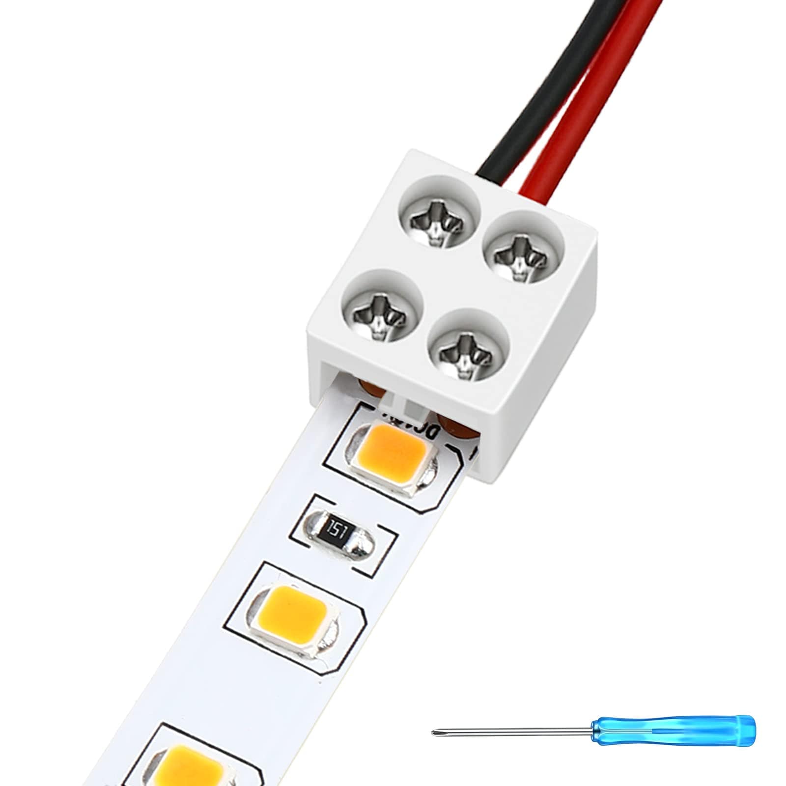 Afoxsos  25 Pack Solderless White LED Tape Light Connectors 2 Pin 10mm Terminal Blocks with Screwdriver for 5V 12V 24V Monochrome LED Strips