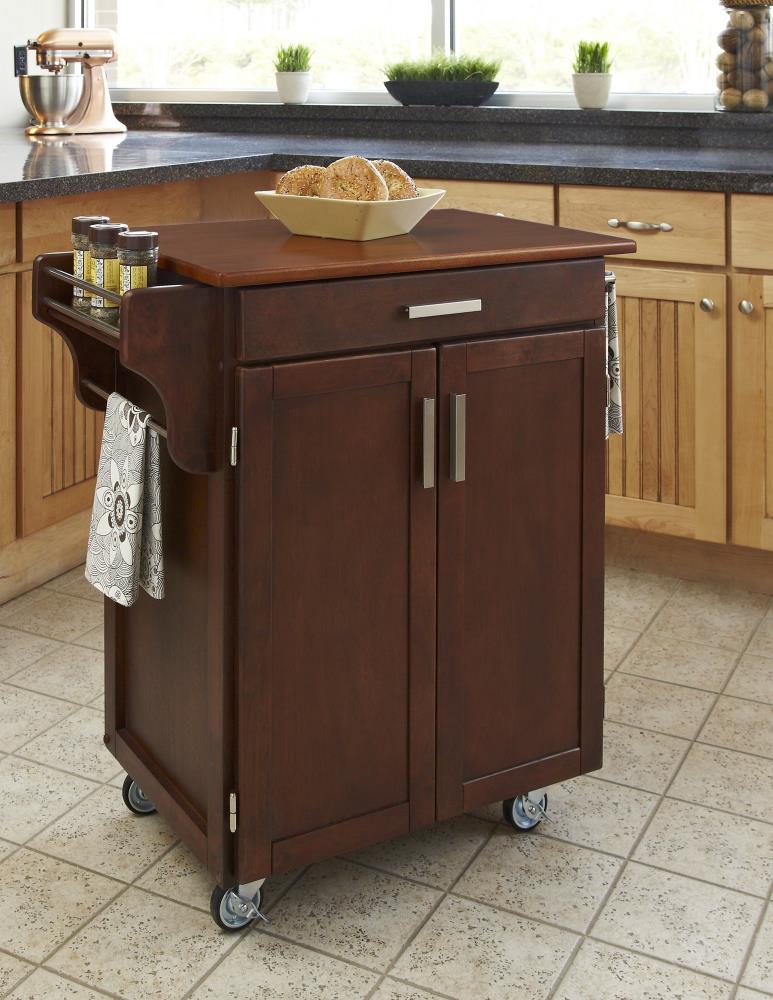 Home Styles Brown Wood Base with Wood Top Kitchen Cart (32.5-in x 18.75 ...