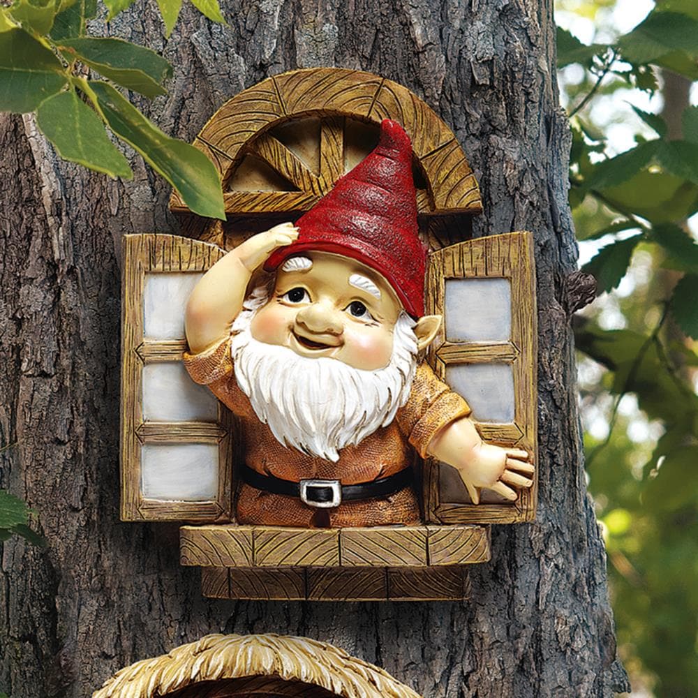 Whimsical Resin Knothole Gnome Tree Sculpture