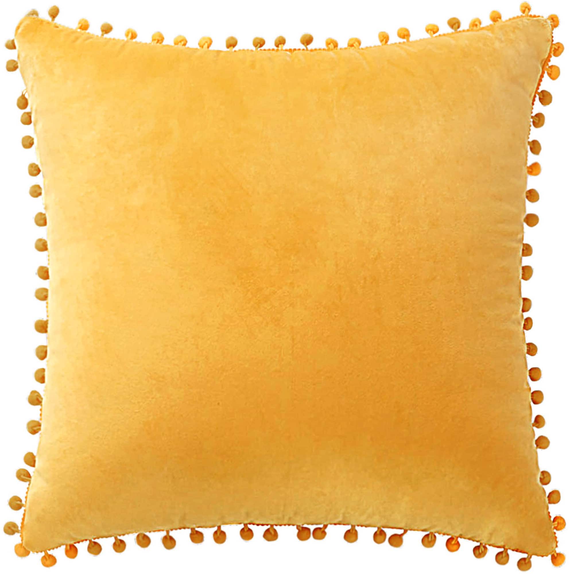 Unique Bargains Velvet Pillow Covers 1pc Pom Pom Christmas Throw Pillow Cover Square Solid Soft Cushion Covers for Sofa Couch Bedroom Car 16x16inch Golden Yellow