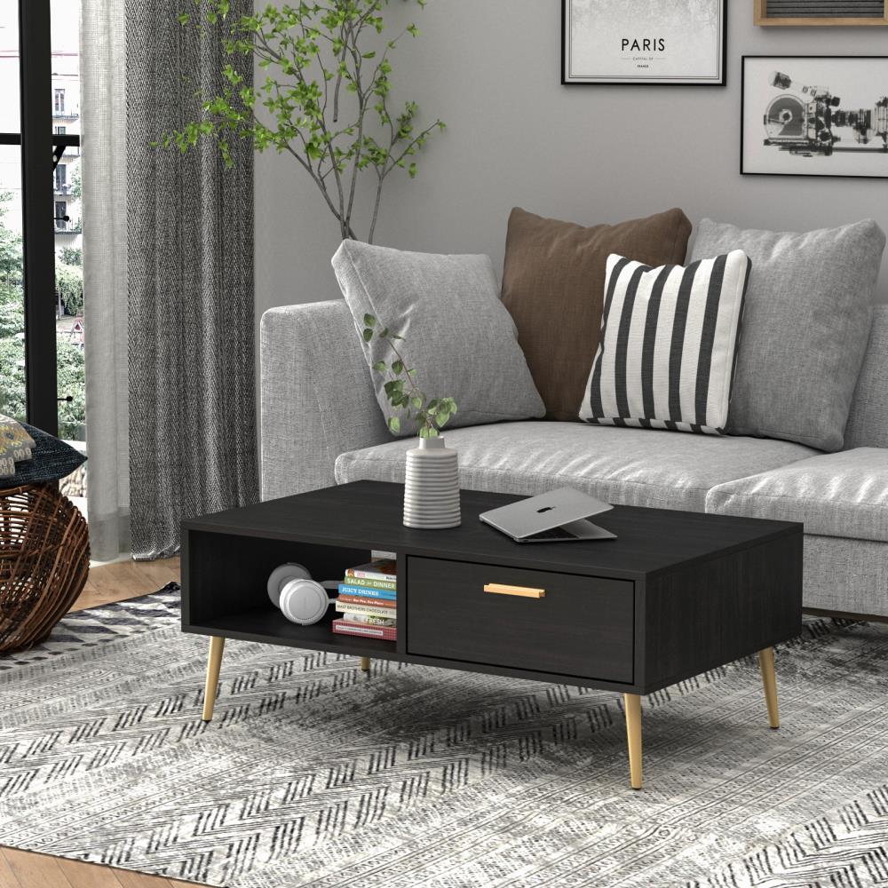 FUFU&GAGA Coffee table Black Particleboard Modern Coffee Table with ...