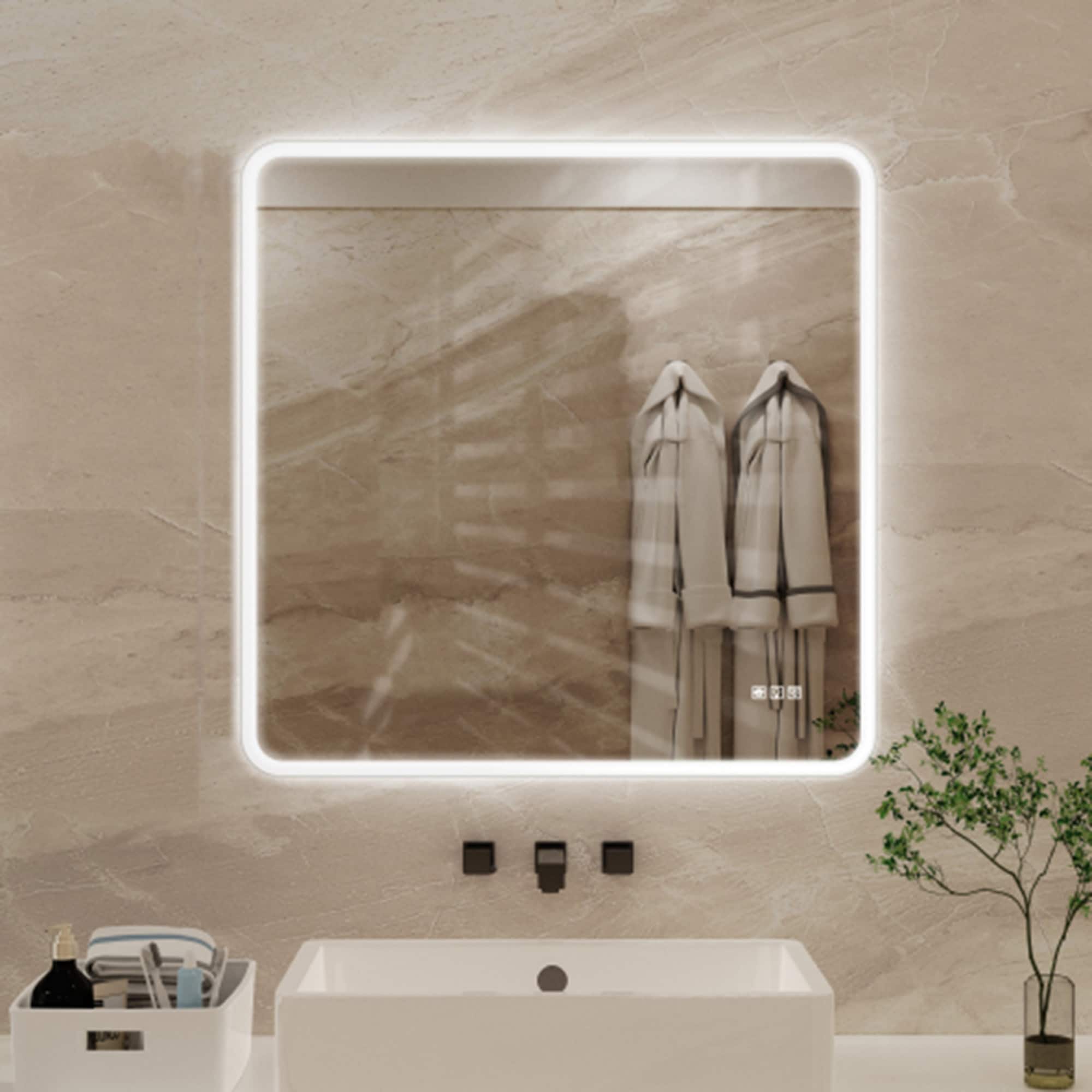 ExBrite X4BM3636 36-Inches x 36-Inches Framed Square Dimmable LED Lighted Fog Free Bathroom Vanity Mirror ( White )