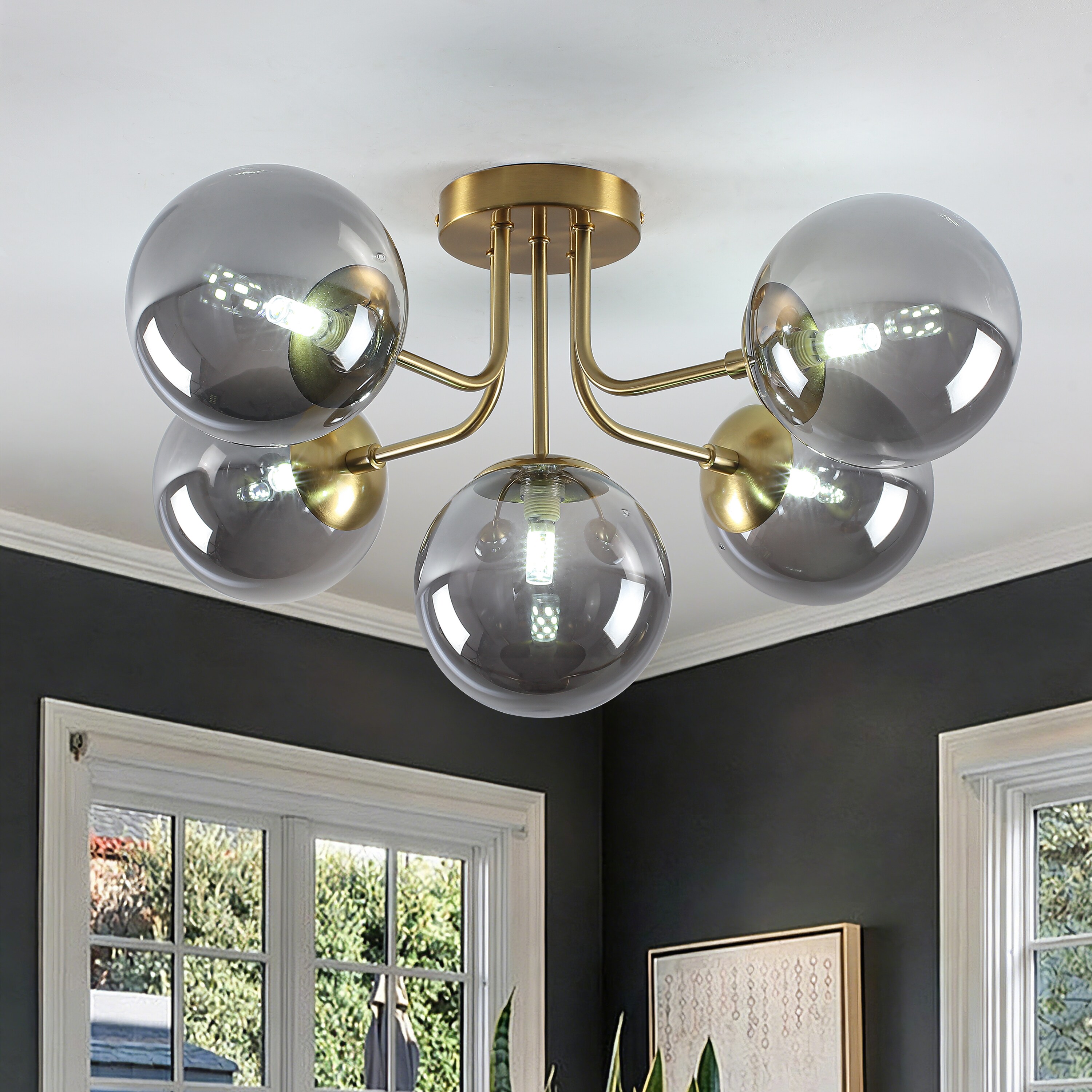 GZJunYo 23.82-in Gold and Smoked Glass Modern Sputnik Indoor 5