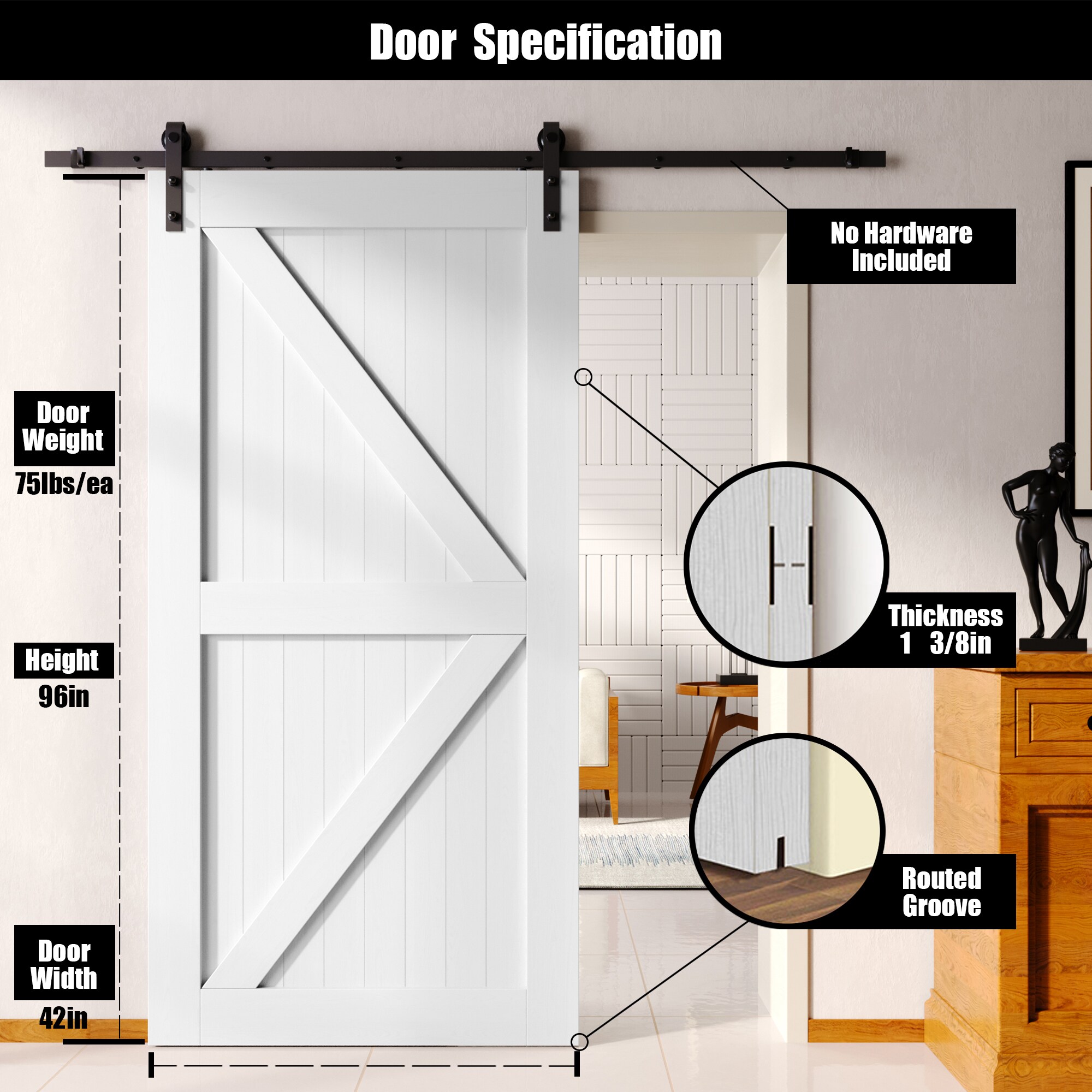 HOMACER 4296-K-WH Barn-Doors - View #2