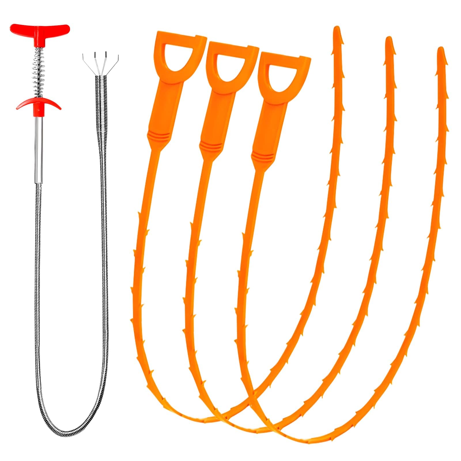 Vrbgify - Drain Clog Remover Set 3 pcs Plastic Hair Catcher and 1 Piece Flexible Metal Drain Cle...