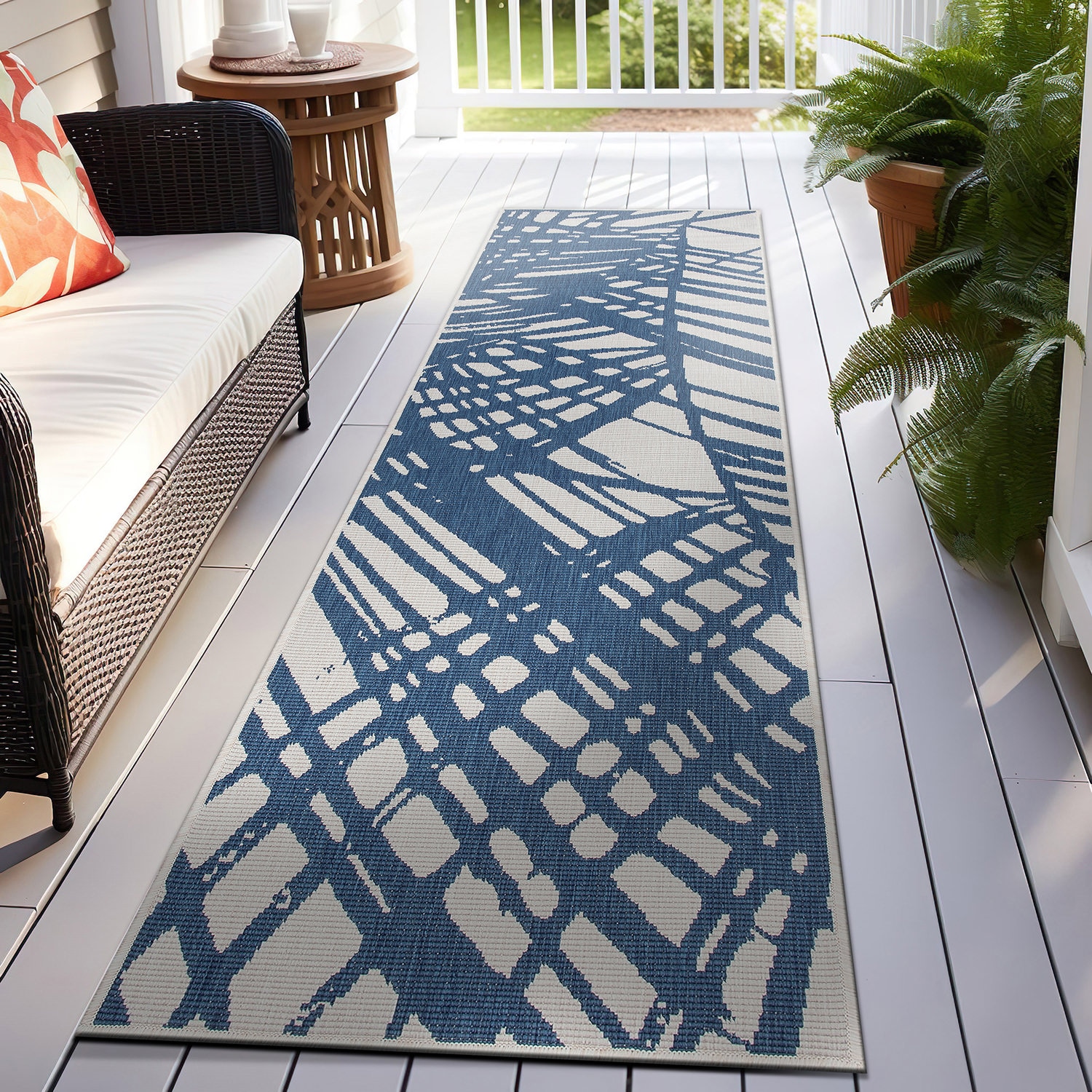 World Rug Gallery 4027BLUE2X7 2 x 7 (ft) Loomed Synthetic Blue Rectangular Indoor/Outdoor Floral/Botanical Runner rug