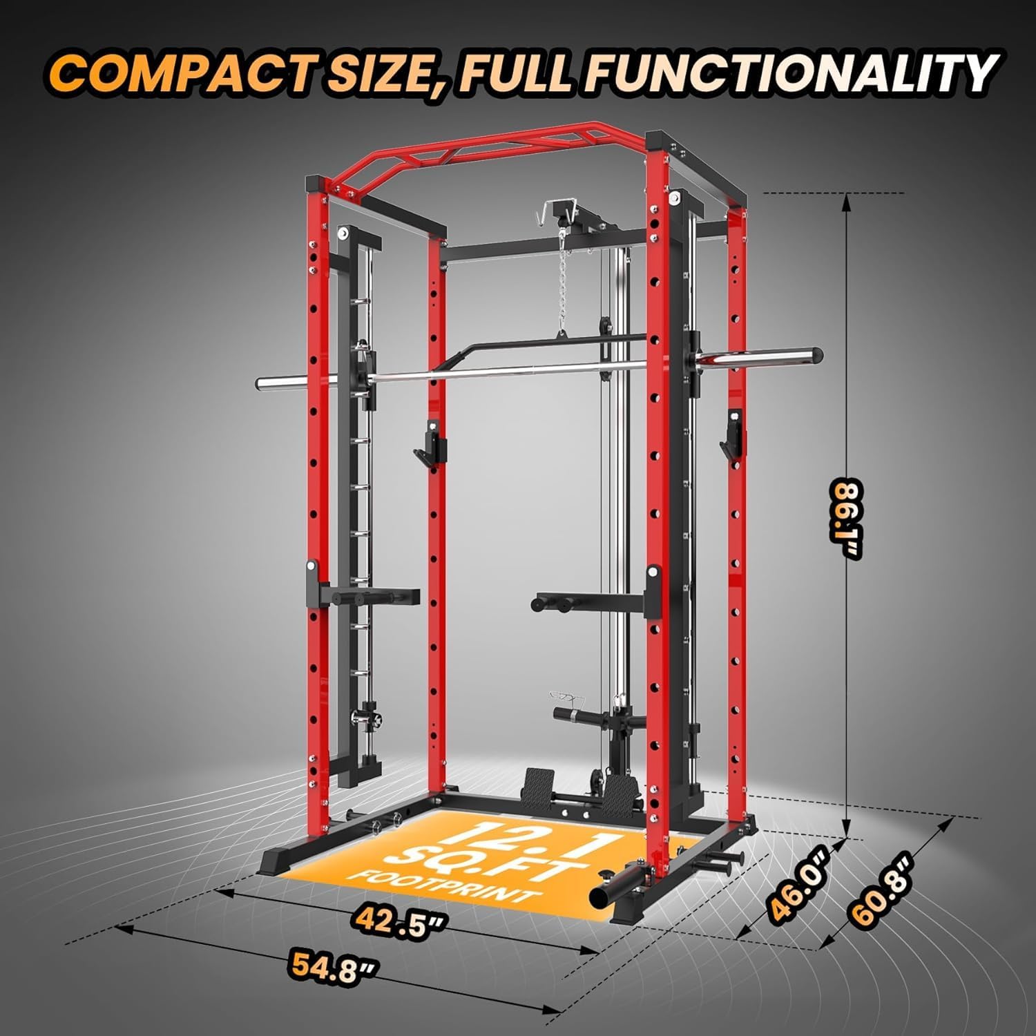 Garvee Power Cage with Smith Machine LAT Pulldown 1600LBS Power Rack ...