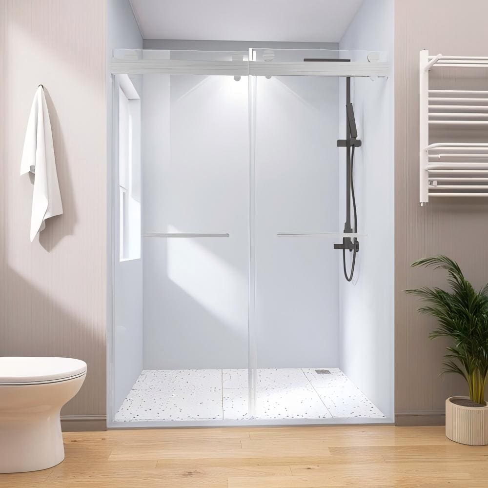 Forclover WBSGO64076 Brushed Nickel 69-in to 71-5/16-in W x 79-in H Frameless Clear Glass Sliding Soft Close Shower door