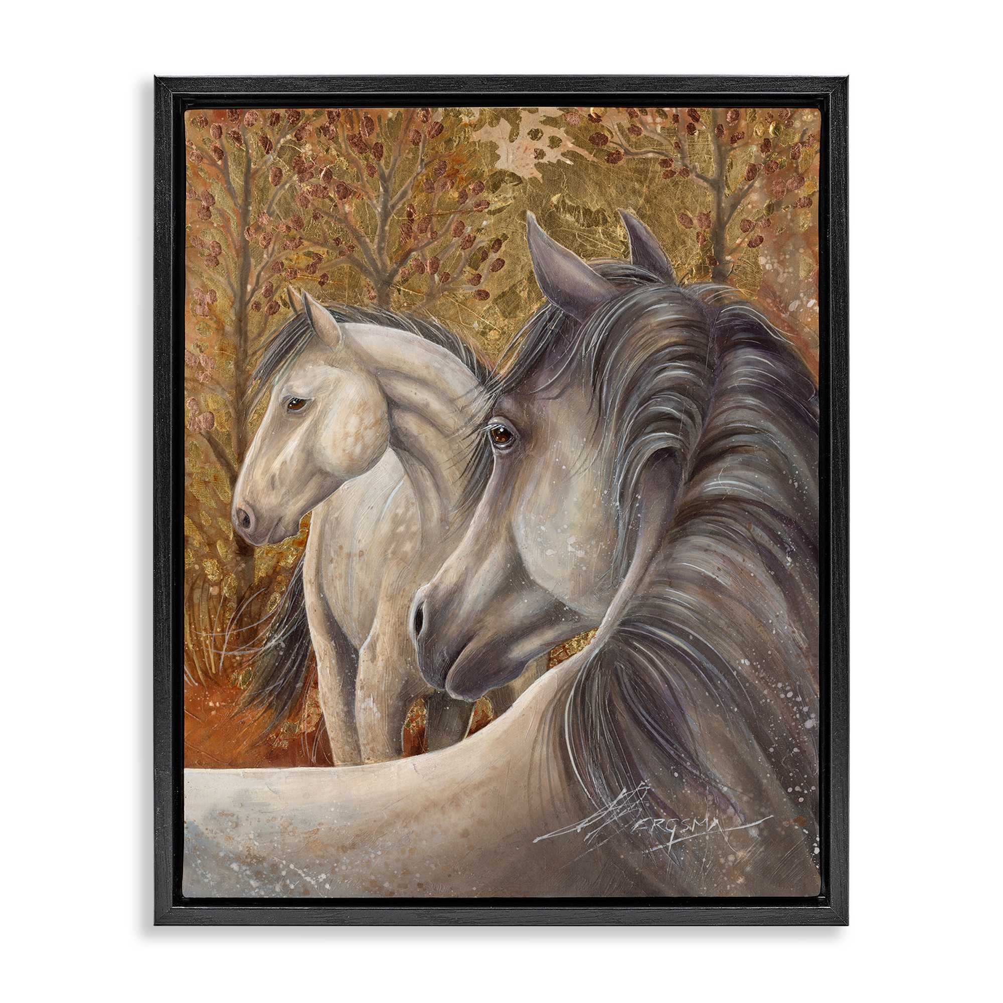 Stupell Industries BT-323-FFB-24X30 Horses in Autumnal Forest Black Framed Floater Canvas Wall Art By Jody Bergsma 25 x 31