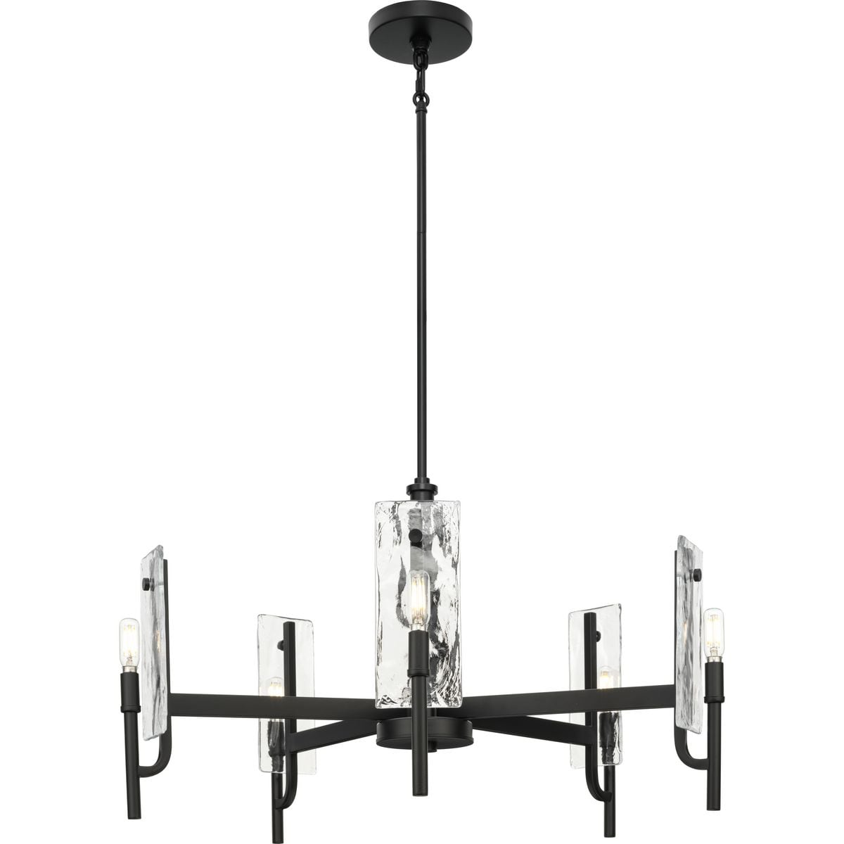 Matte Black 5-Light Chandelier with Clear Textured Glass