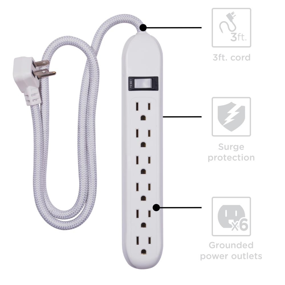 Jasco 3-ft 6-outlet 450 Joules 1800-watt White Indoor Wall Tap Surge 