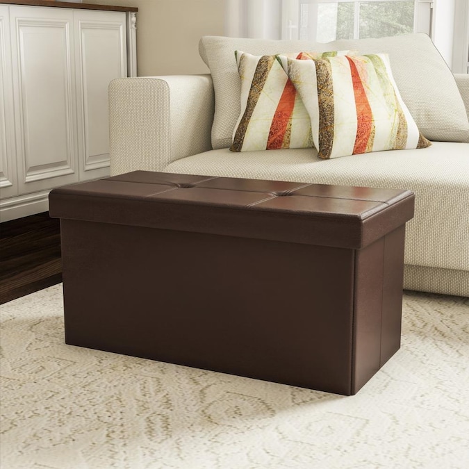 Hastings Home Modern Chocolate Brown, Faux Leather Storage Ottoman Coffee Table