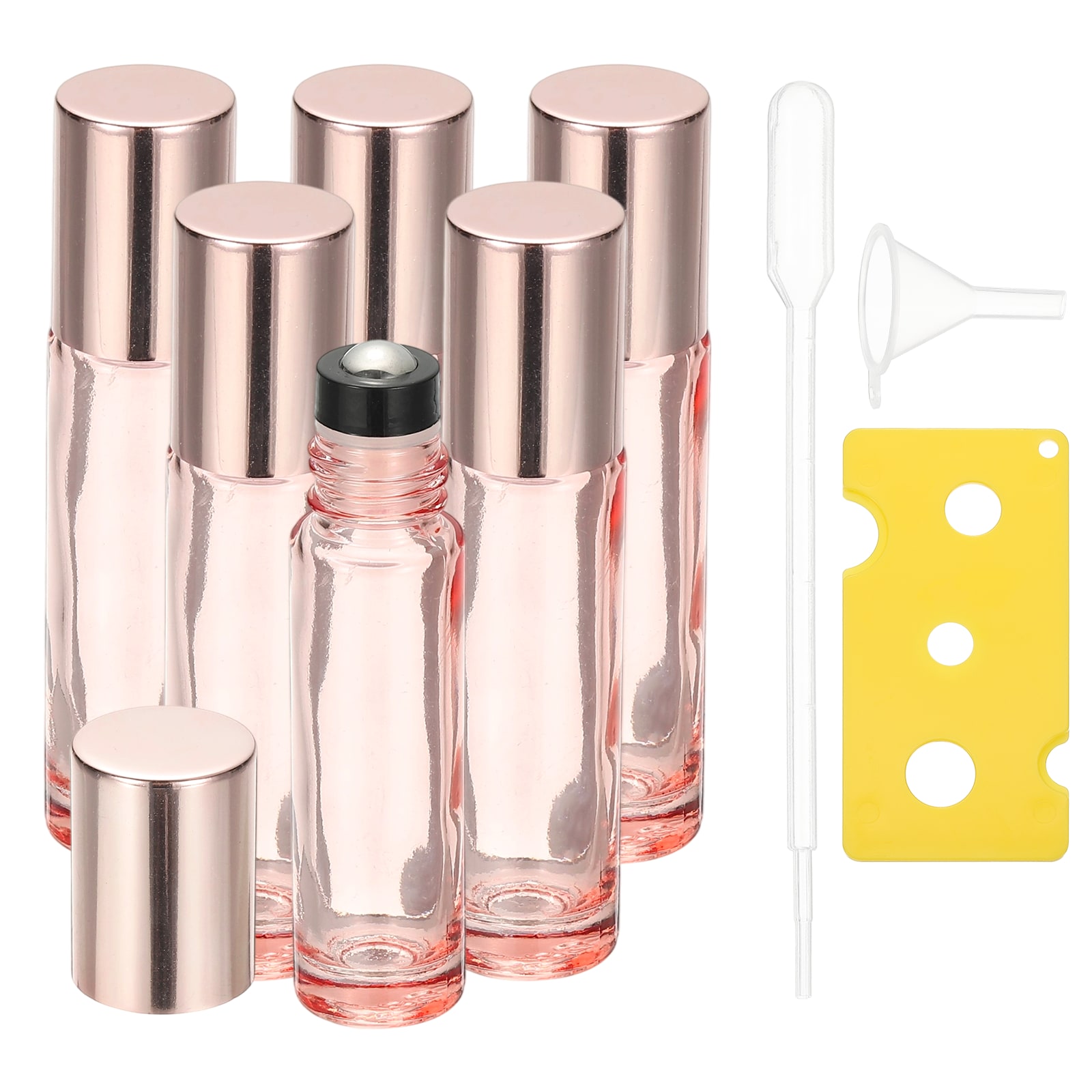Unique Bargains 6pcs Essential Oil Roller Bottles 10ml/0.34oz Glass Roller Bottle Refillable Mini Leak-proof Roll on Bottles Containers for Essential Oils Perfume Fragrance Transparent Pink