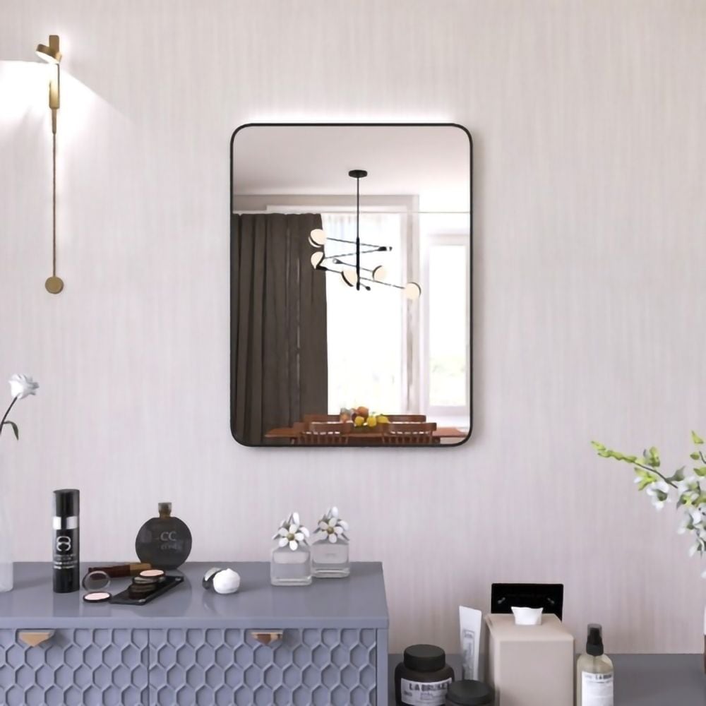 HomLux Rectangular Bathroom Mirror 24 x 32 Black Aluminum Frame Wall Mirror Modern High Quality Metal Framed Vanity Mirror for Bedroom and Living Room Professional Grade Decorative Mirror