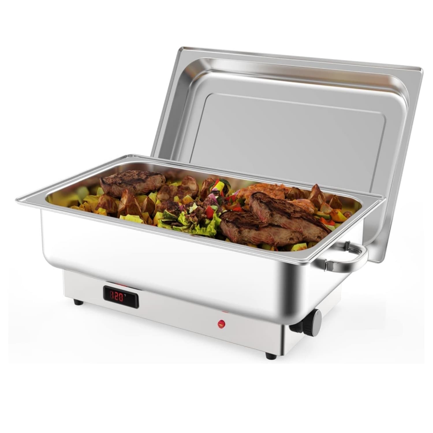 Garvee HQ-P-S0-0PPI-RGKU 9QT Commercial Electric Chafing Dish Buffet Set 400W Stainless Steel Food Warmer with Full-Size Pan Digital Temperature Display and Rotary Knob Control for Catering Parties and Home Serving