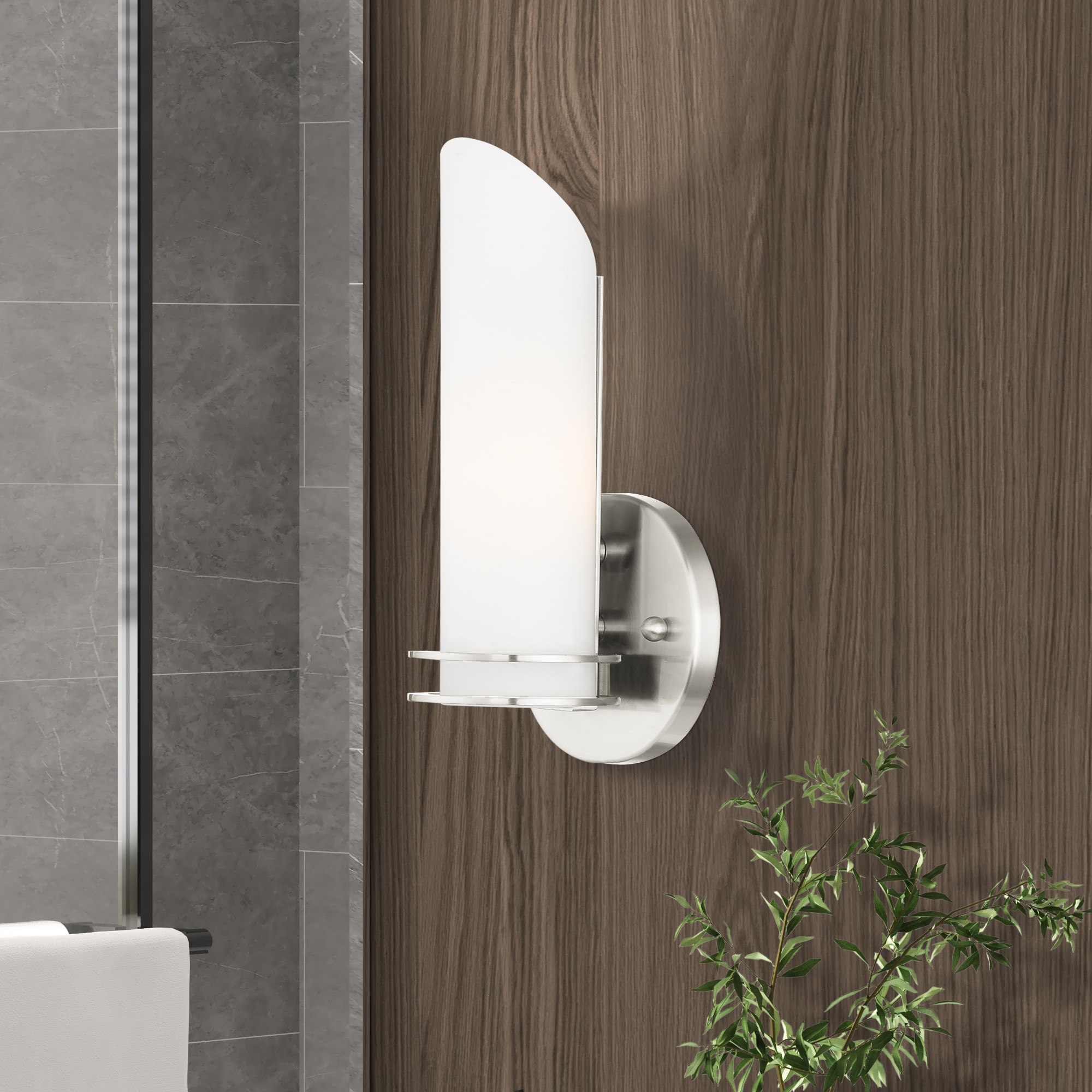 Elegant Brushed Nickel Vanity Wall Sconce with Satin Opal White Glass