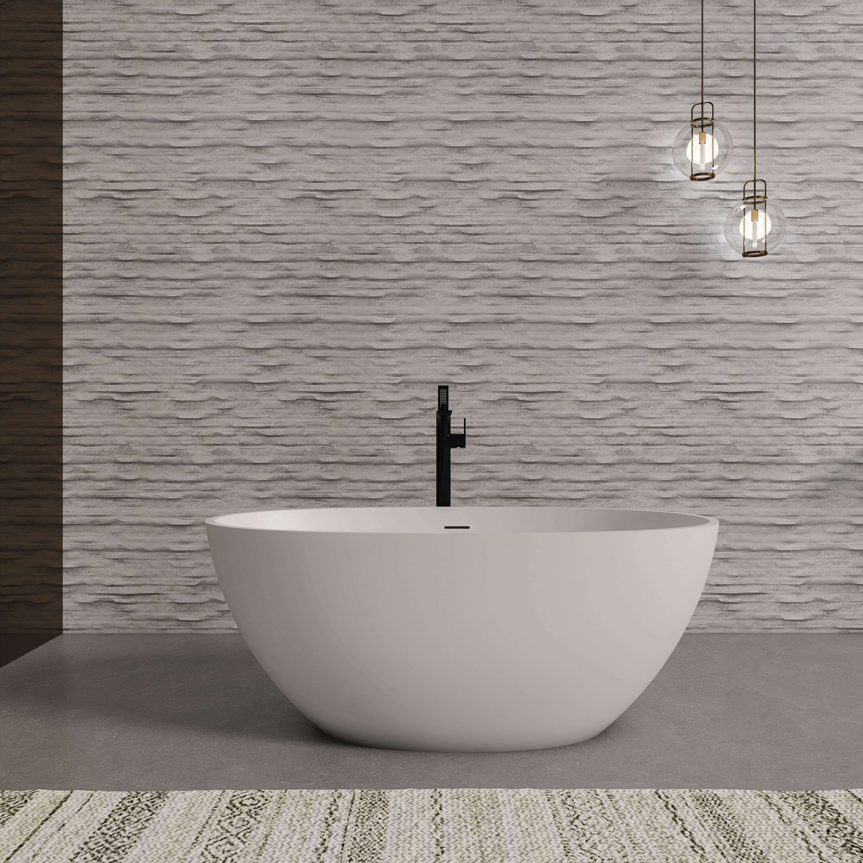 Tatayosi RY-351366 55 inch freestanding solid surface soaking bathtub for bathroom - Thumbnail