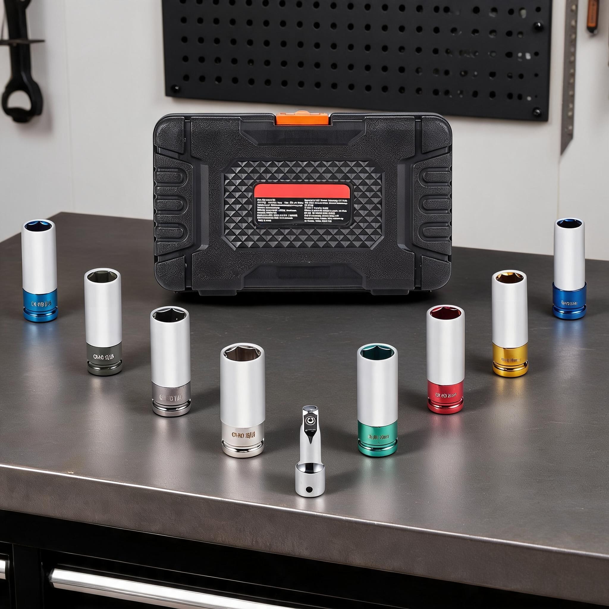 Watnature Portable Storage Lug Nut Impact Socket Set Jet Black Heat-Treated CR-MO Steel 1 or 2 Drive SAE Metric #KU08EPCO8BRH
